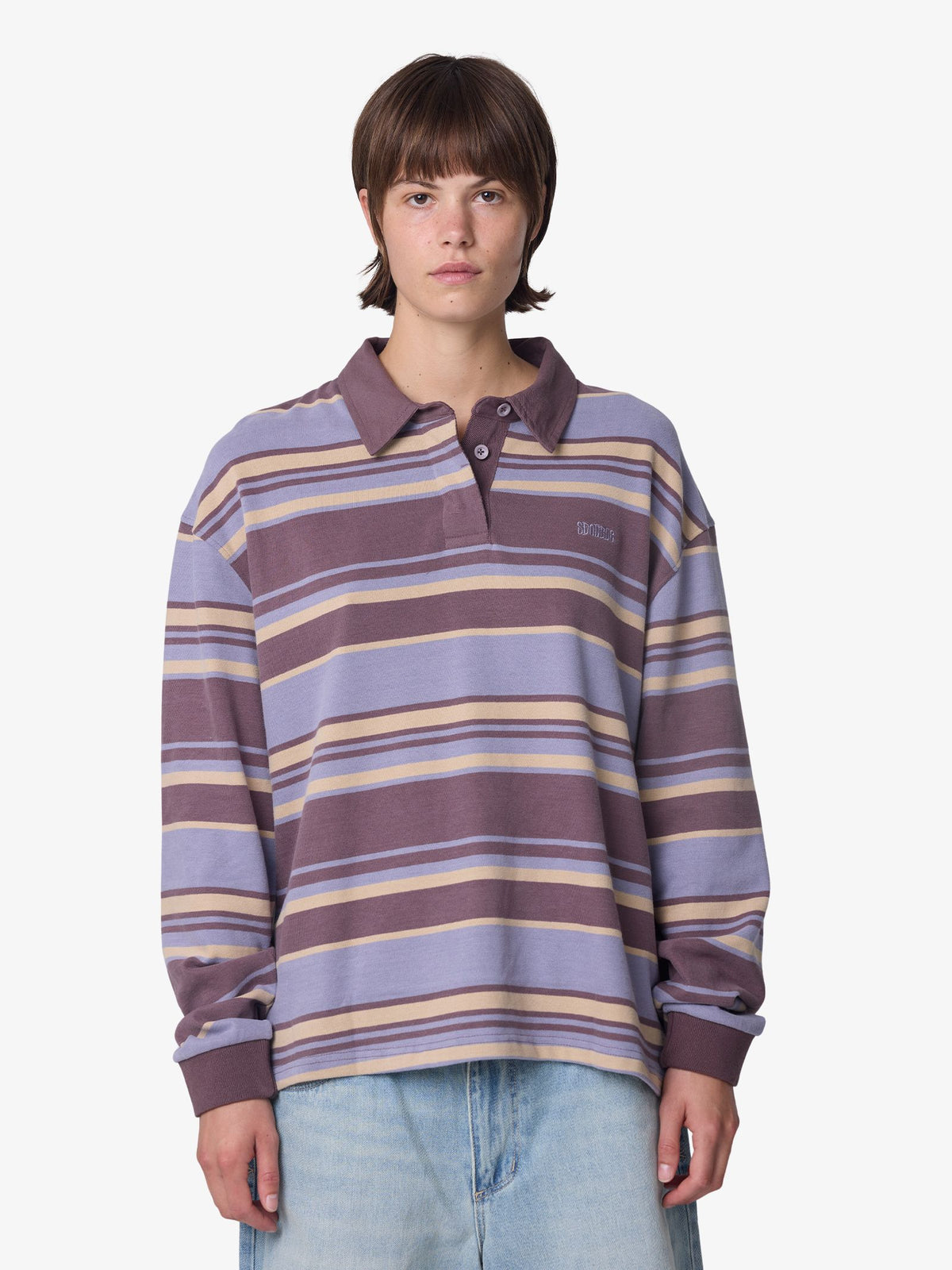 S-Double Peach Stripe Rugby Shirt | PLUM