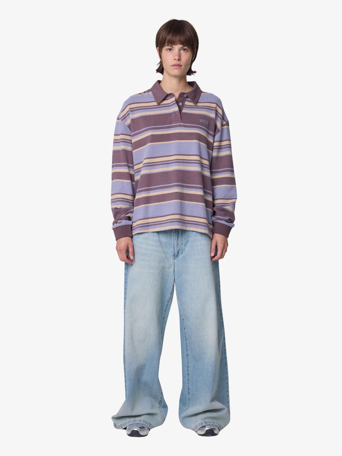 S-Double Peach Stripe Rugby Shirt | PLUM