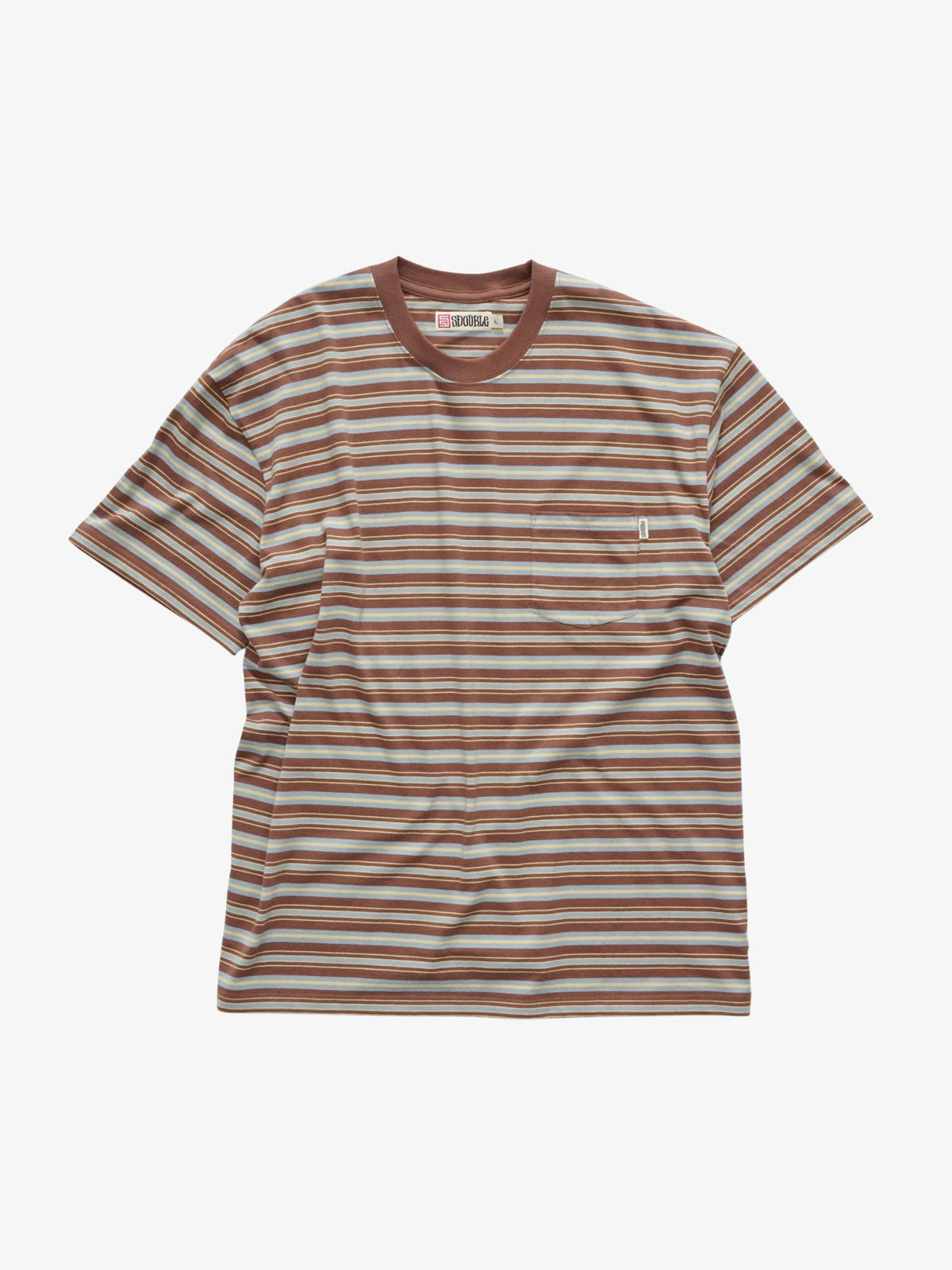 S-Double Stripe Pocket Tee | Chocolate