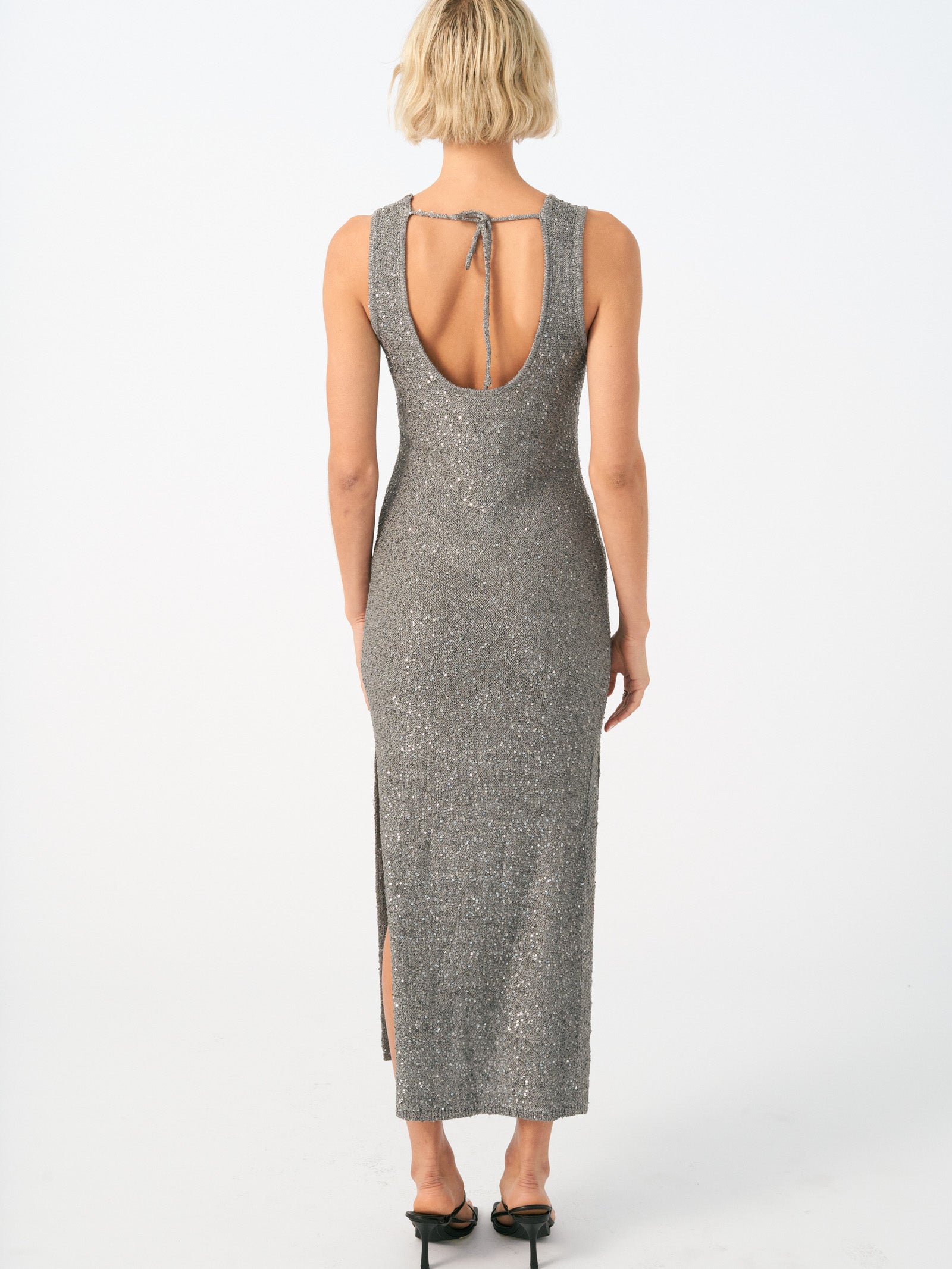 Gleam Sequin Midi Dress in Platinum