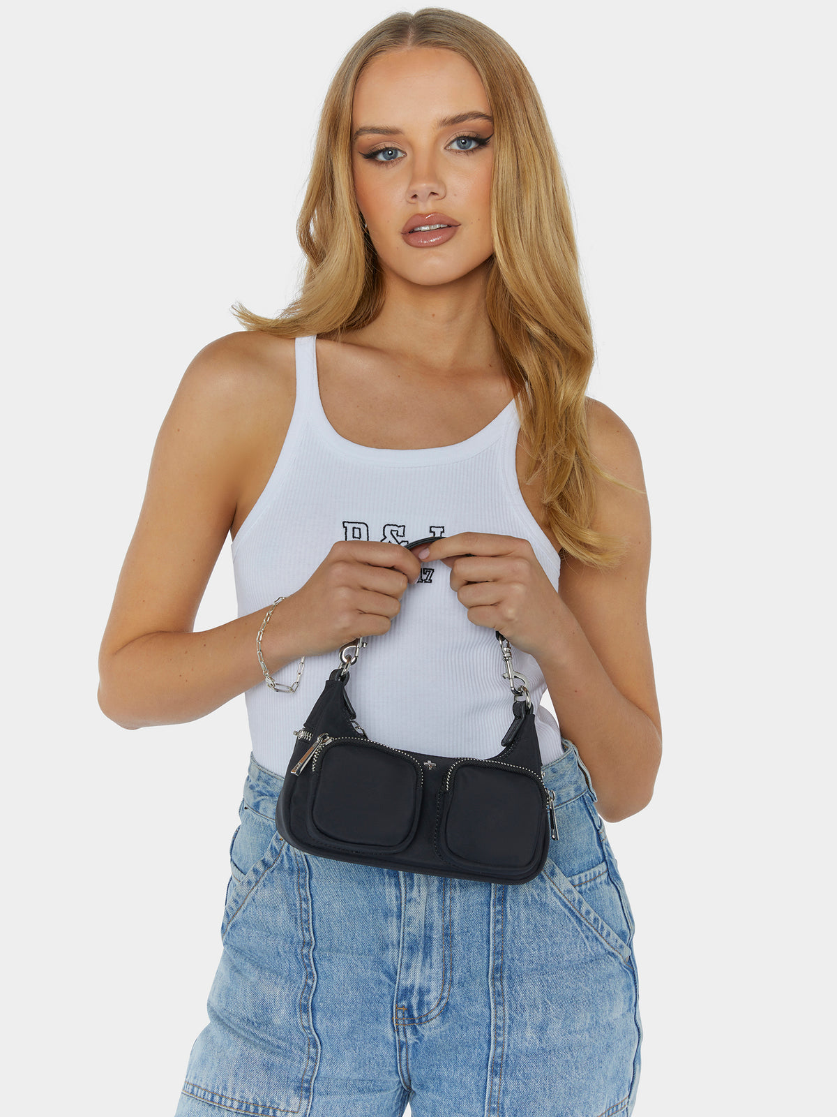 Peta And Jain Scheana Nylon Shoulder Bag | Black Silver