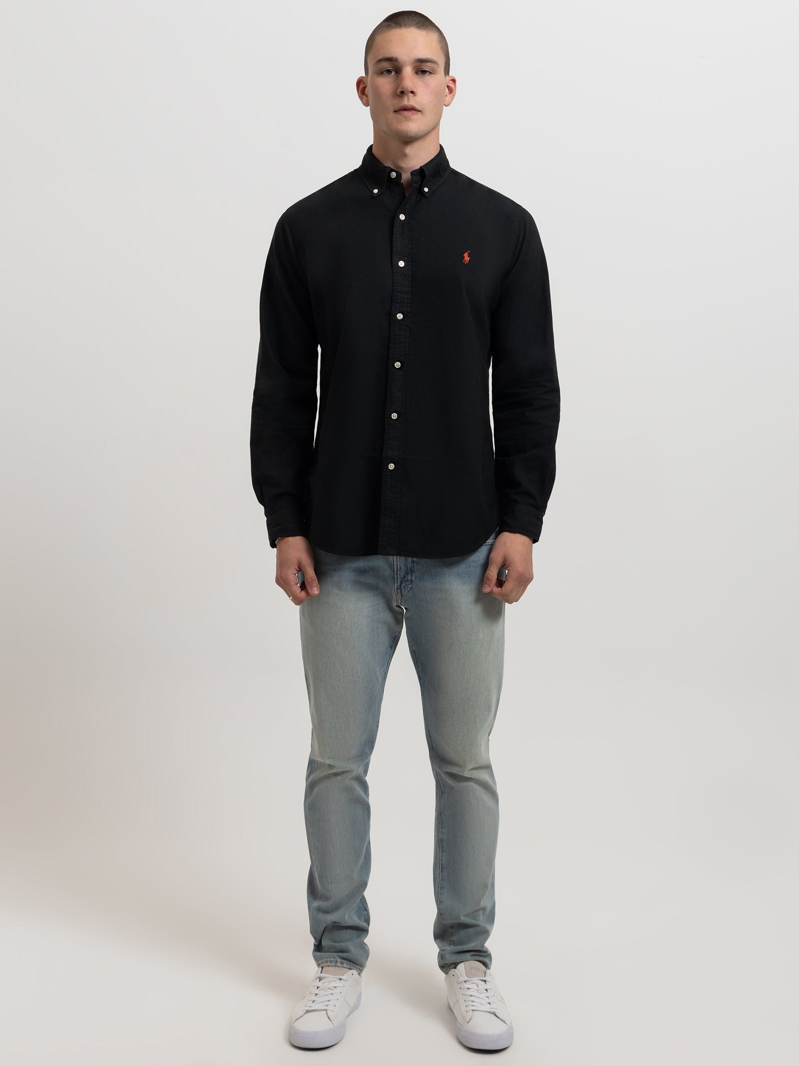 Long Sleeve Embroidered Shirt in Black