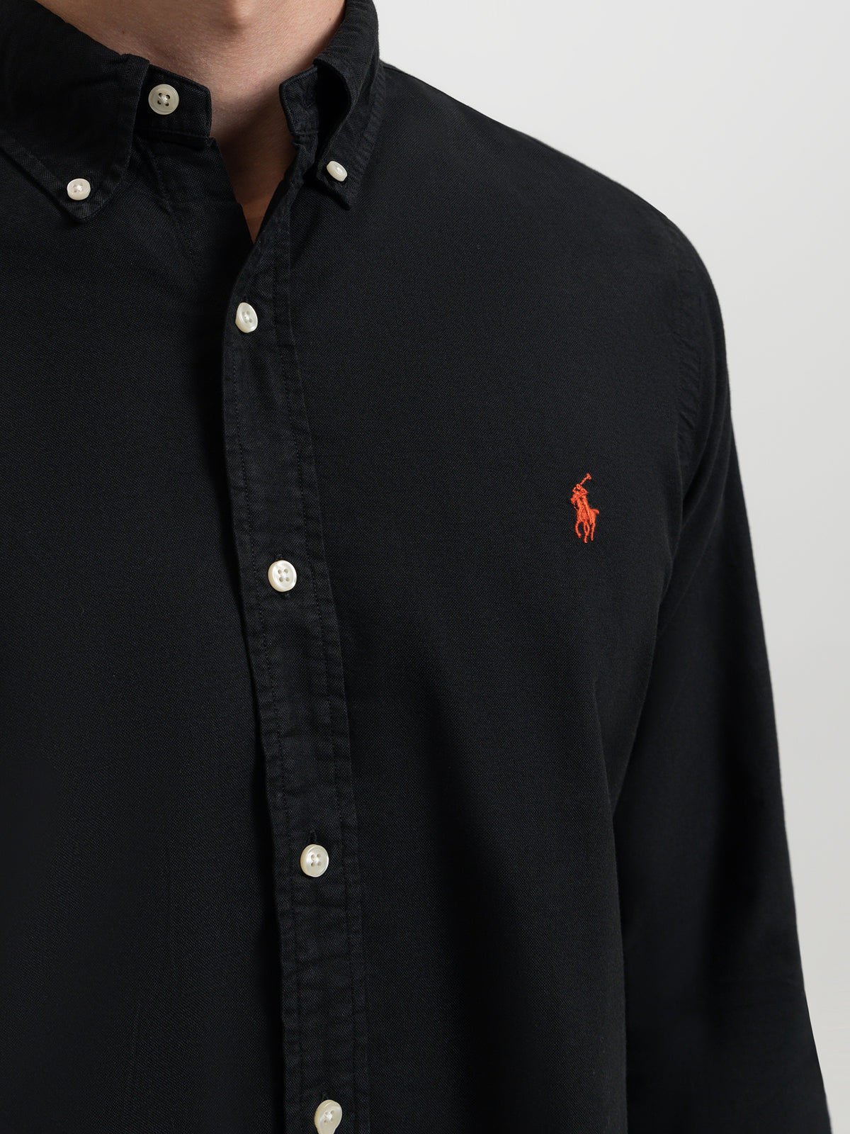 Long Sleeve Embroidered Shirt in Black