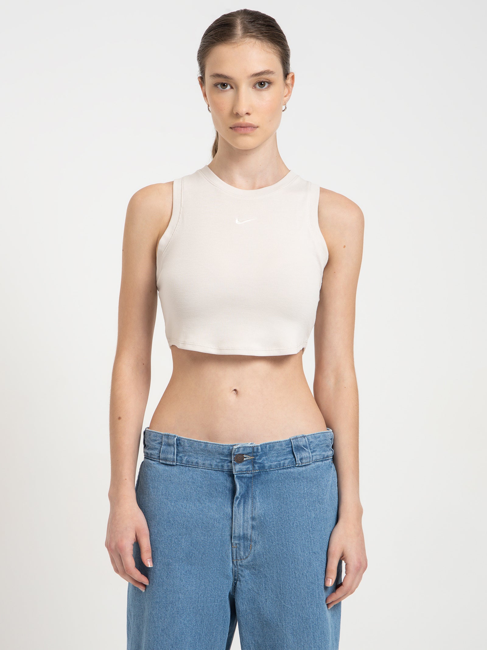 Nike Essential Rib Crop Tank Light Orewood Brown Sail
