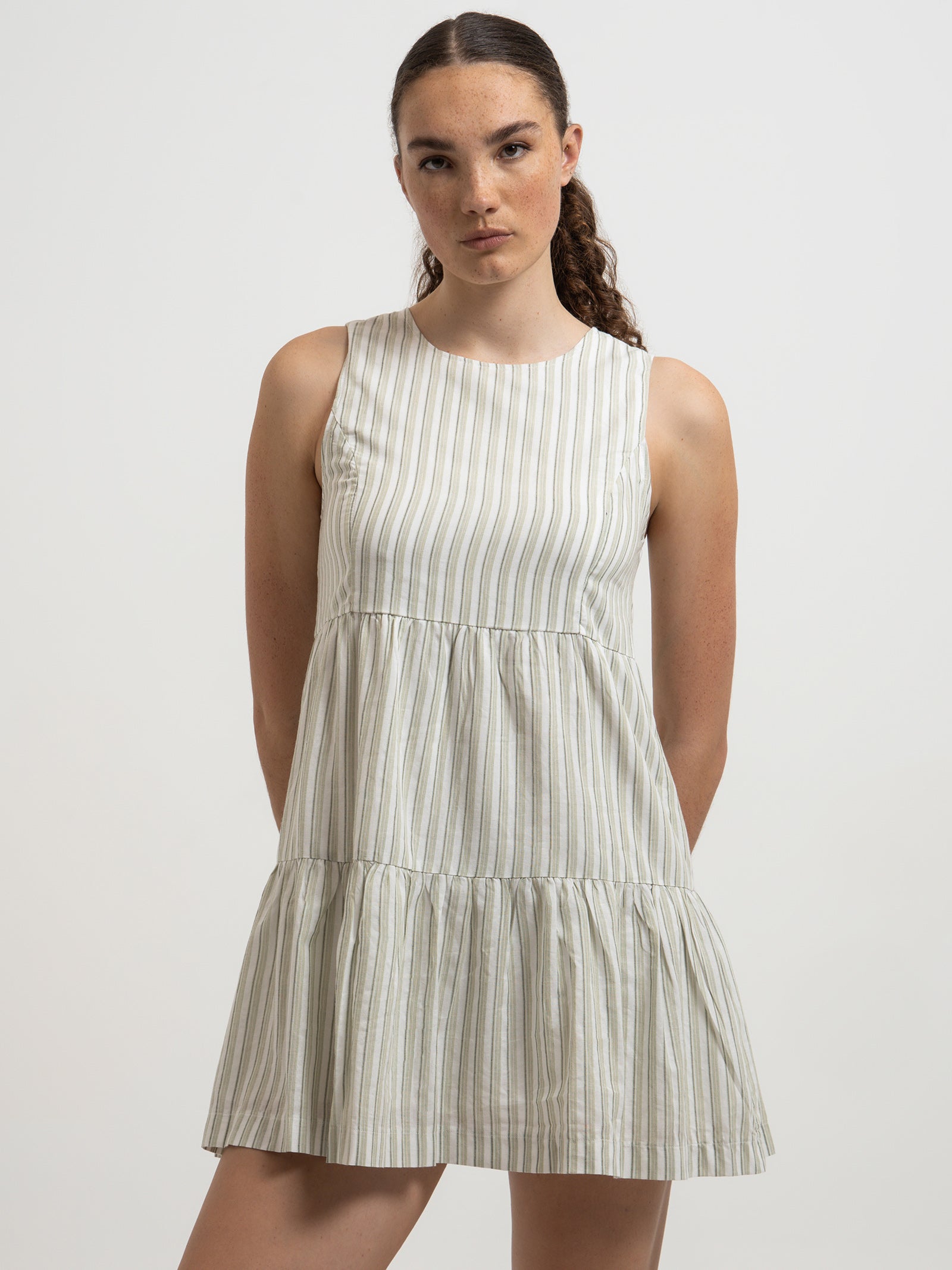 Orla Mini Dress in Sage Stripe