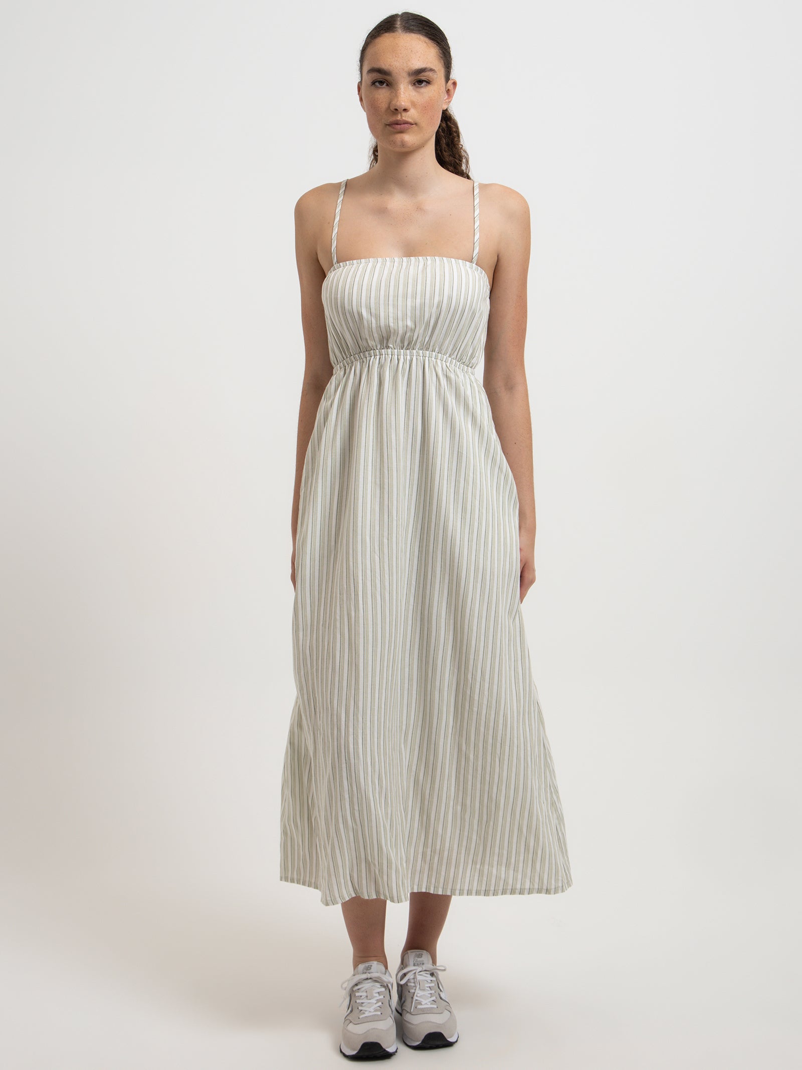 Orla Midi Dress in Sage Stripe