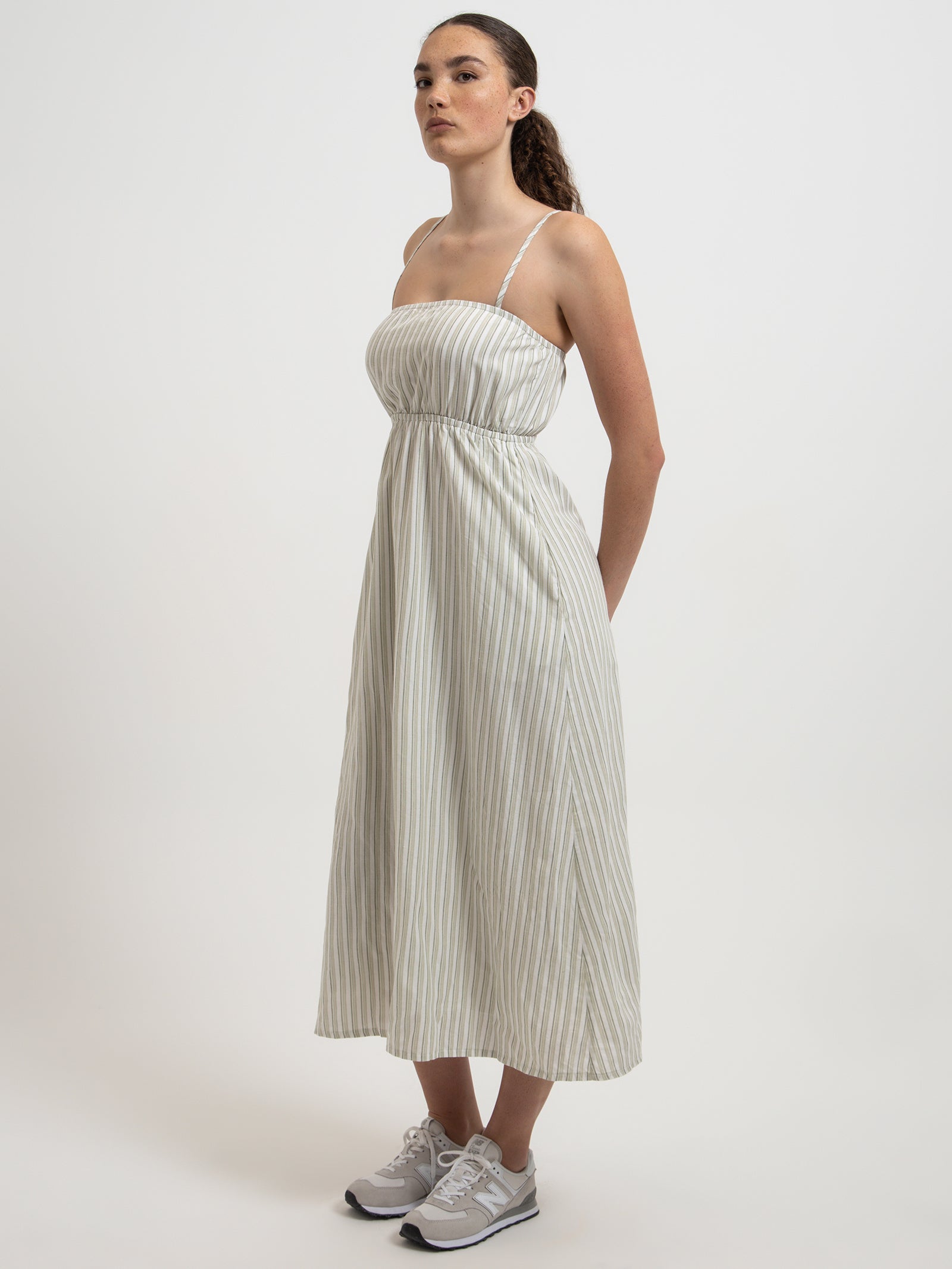 Orla Midi Dress in Sage Stripe