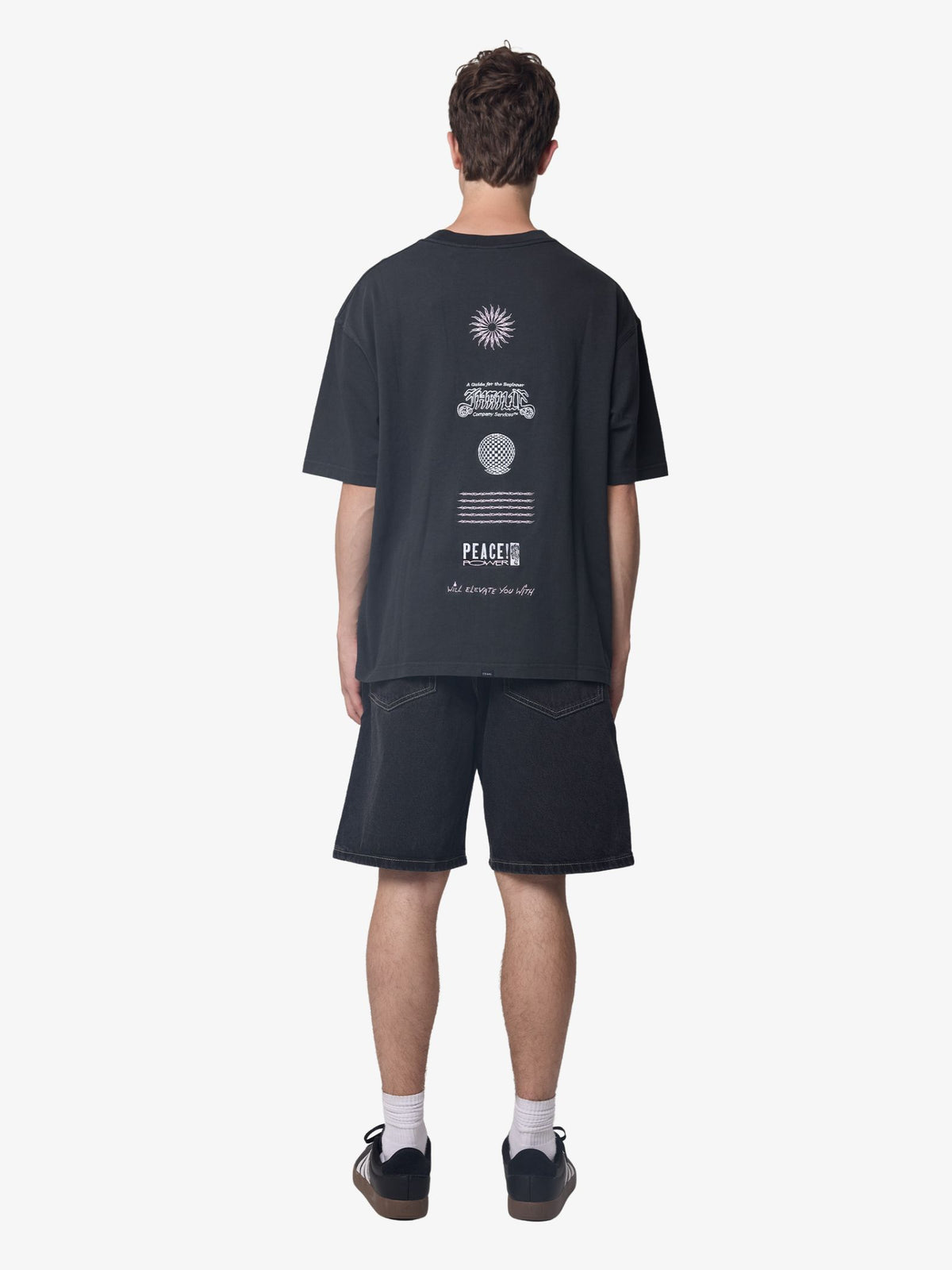 Thrills Peace Power Embro Box Crop Tee | Pirate Black