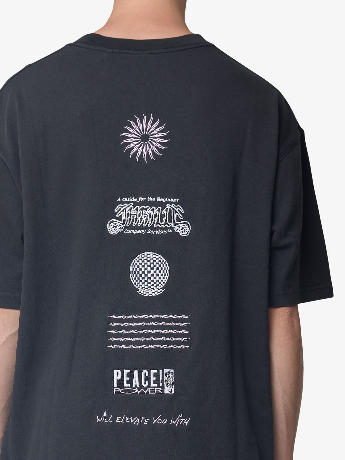 Thrills Peace Power Embro Box Crop Tee | Pirate Black