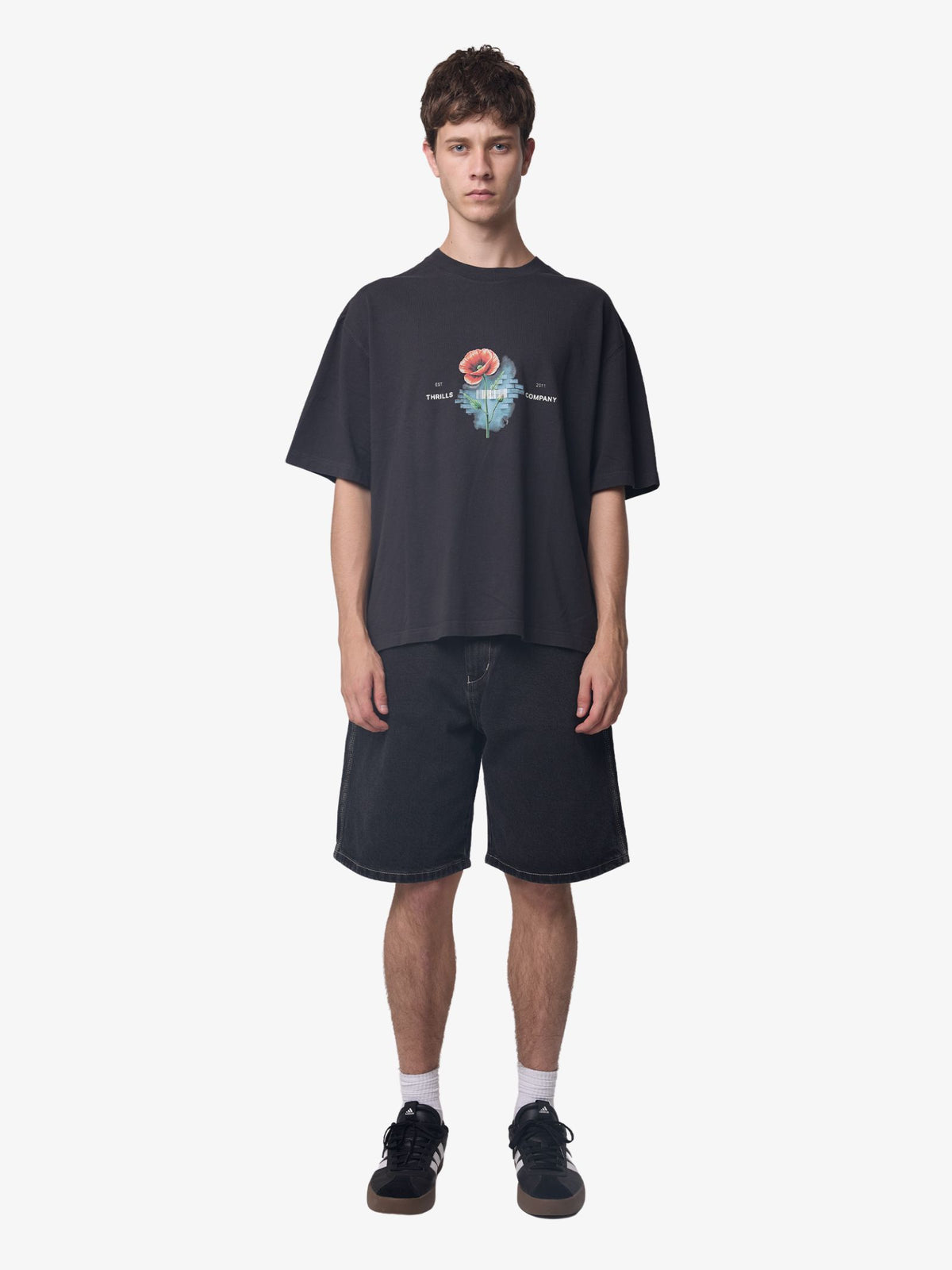 Thrills Deadly Popular Box Crop Tee | Faded Black