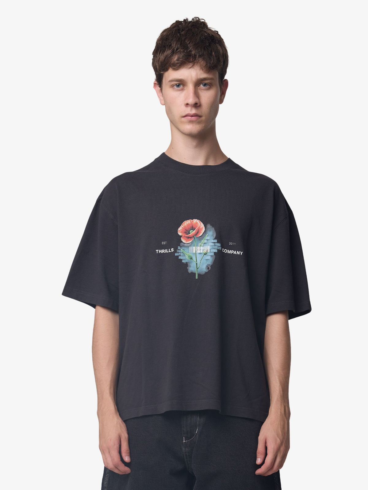 Thrills Deadly Popular Box Crop Tee | Faded Black