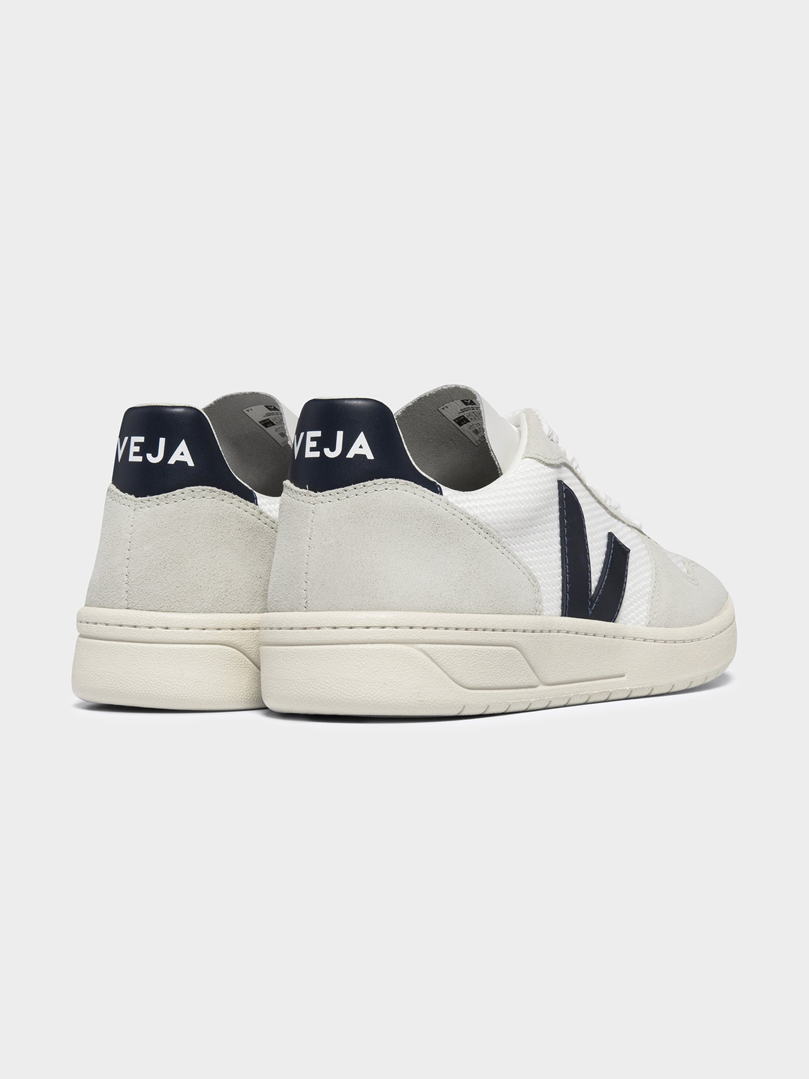 Mens V10 Leather Suede Sneakers in White & Navy