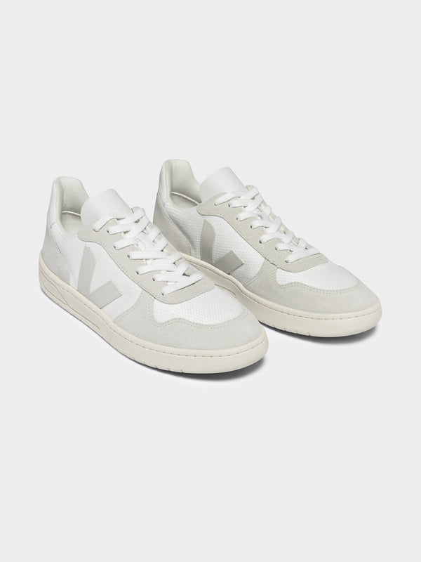 Unisex V10 Leather Suede Sneakers in White & Beige - Glue Store