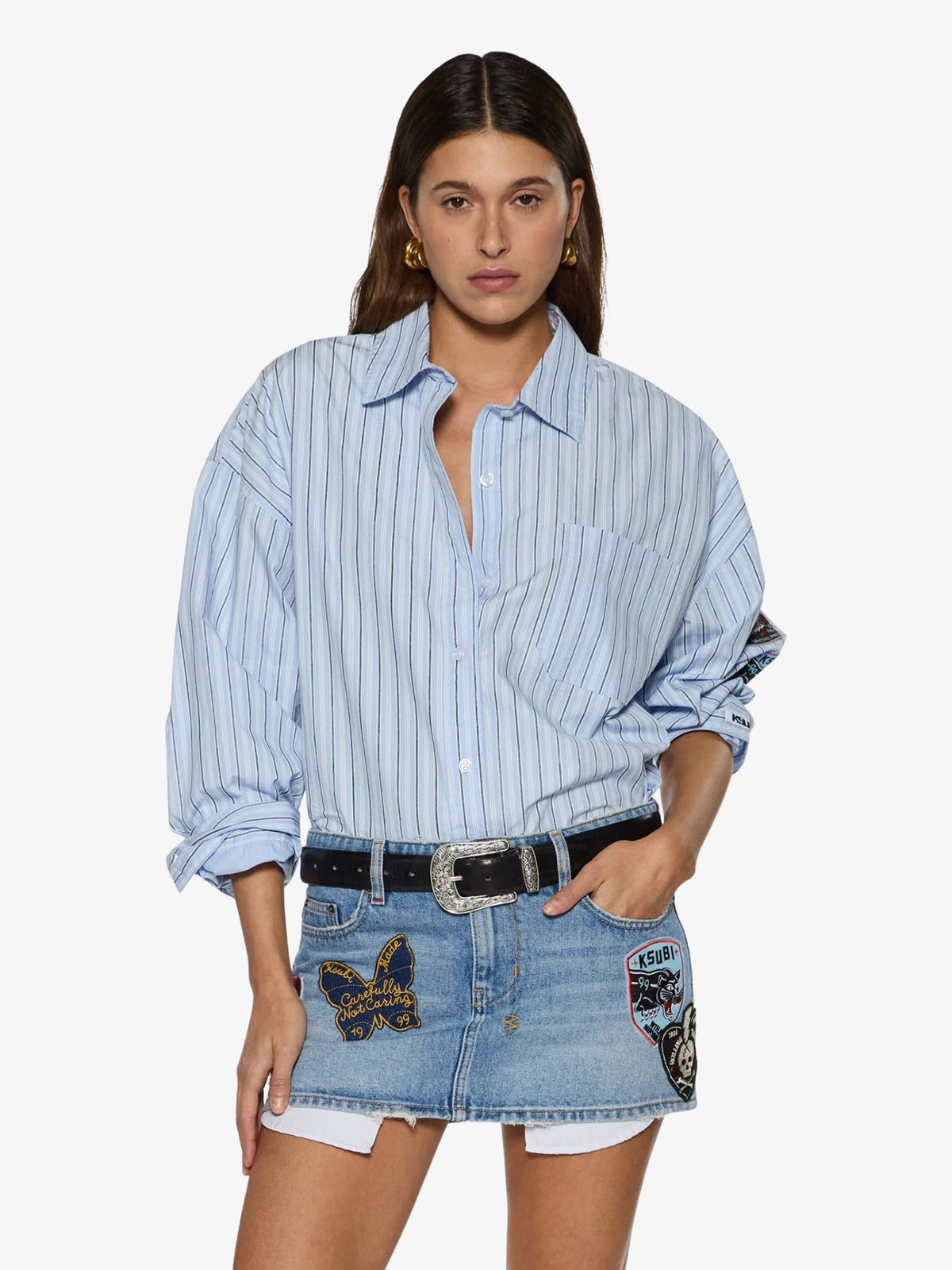 Ksubi Astra Ls Shirt Blu Stripe Badge | BLUE