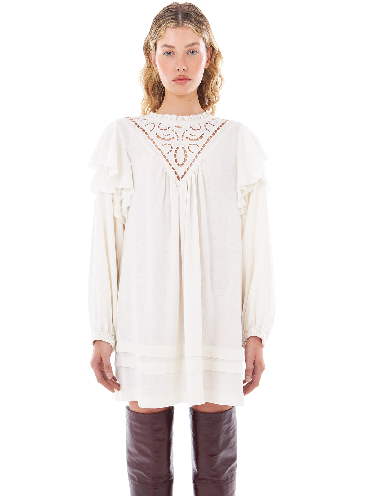 Felle Long Sleeve Lace Dress | Off White