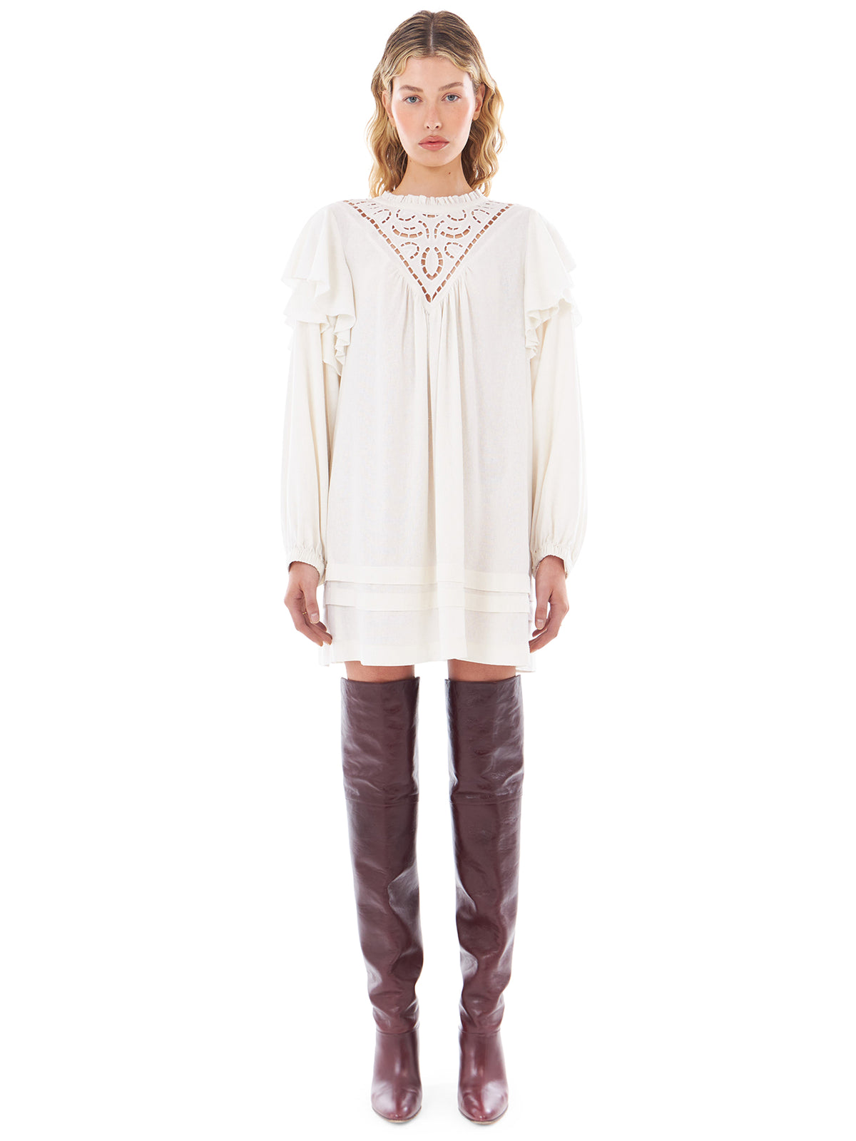 Felle Long Sleeve Lace Dress | Off White
