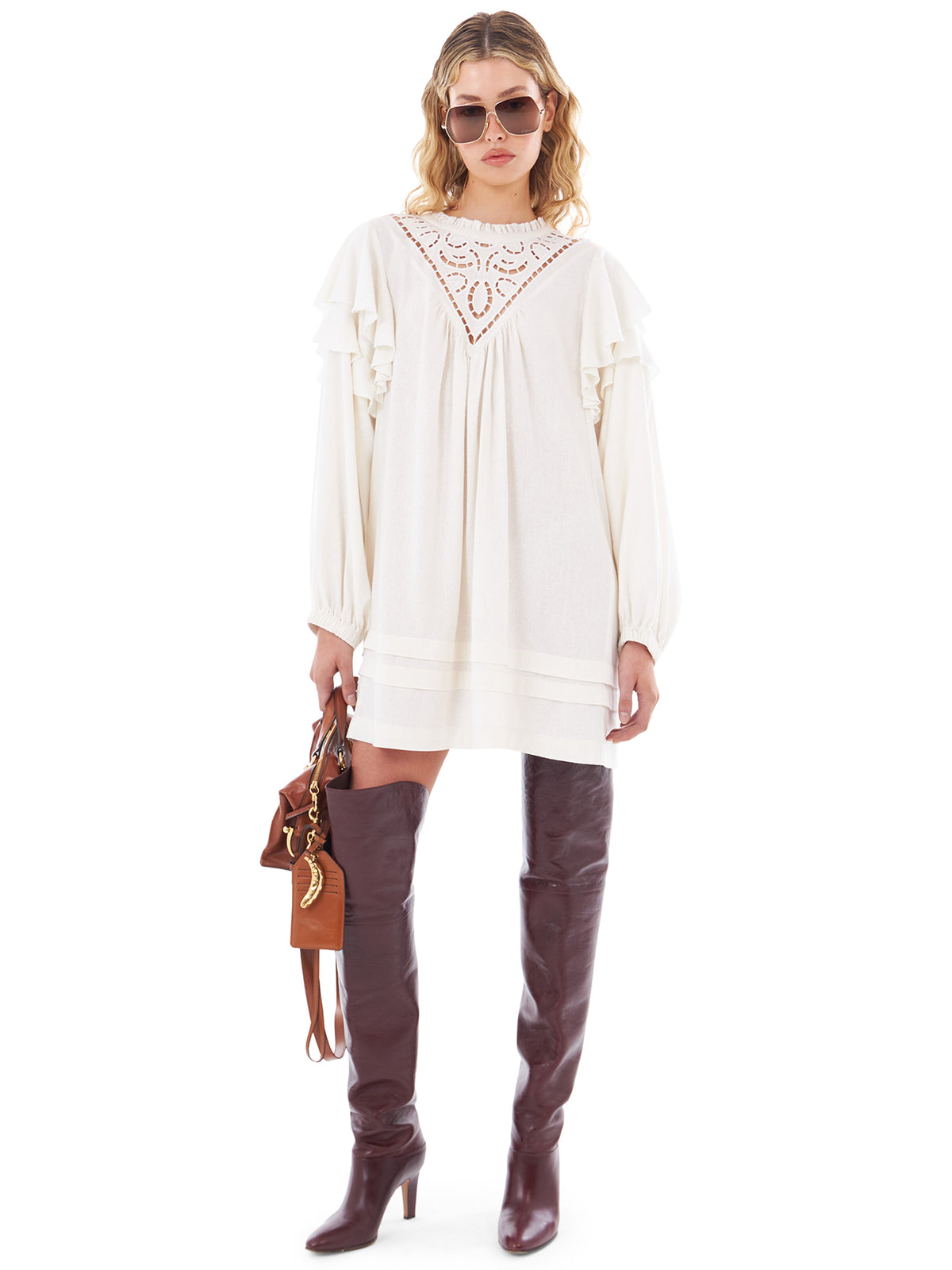 Felle Long Sleeve Lace Dress | Off White