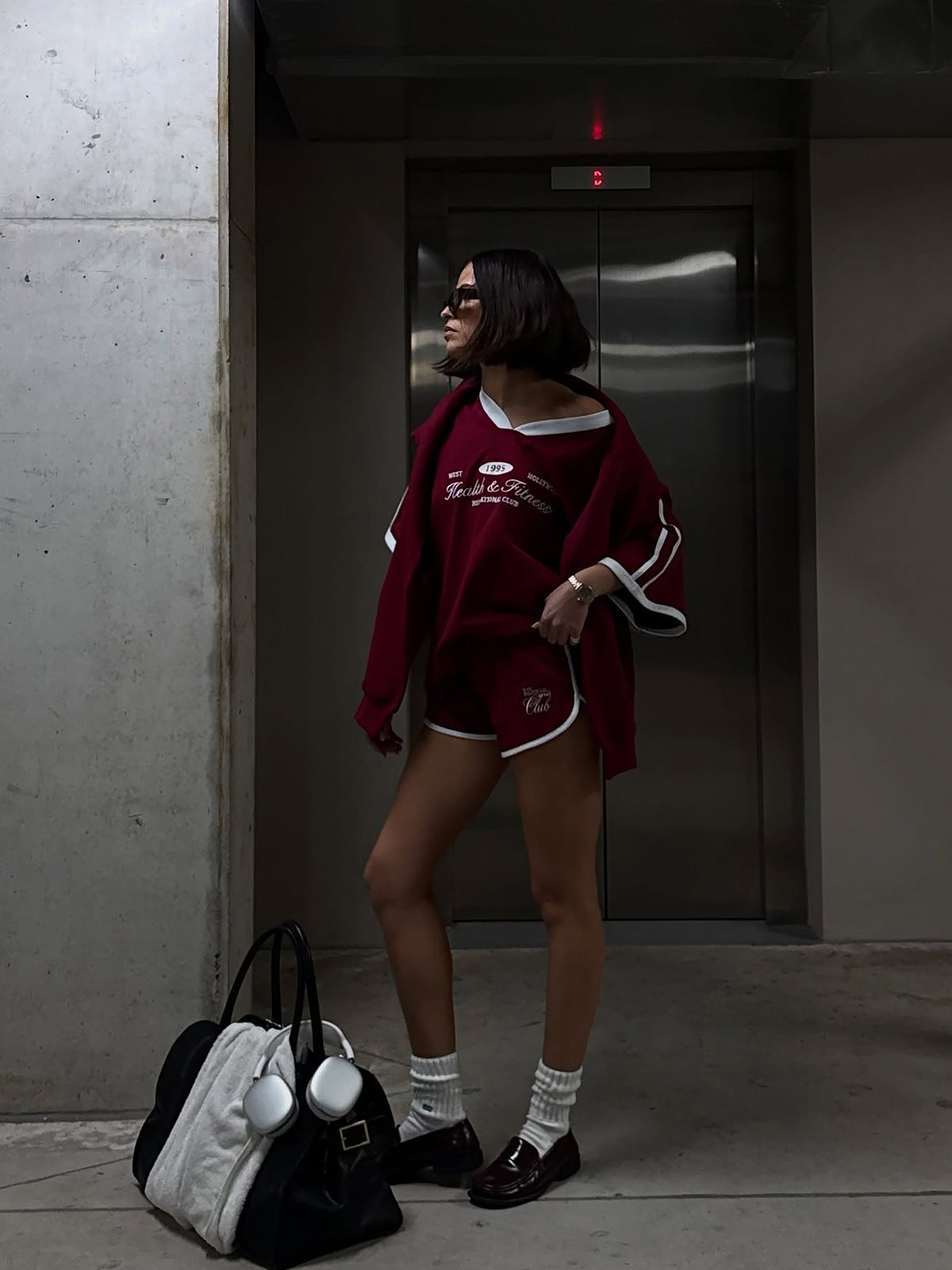 West Hollywood Sweat Club Logo Scalloped Sweatshort | Wine/White