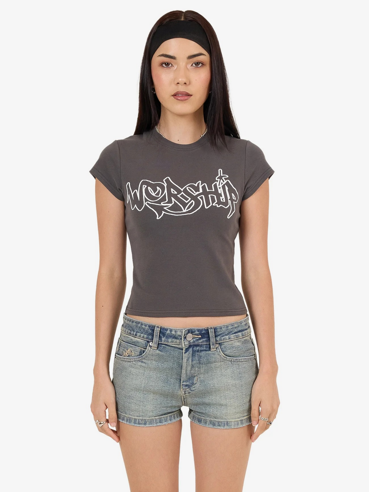 Worship Throws Cap Sleeve Tee | Worn Black