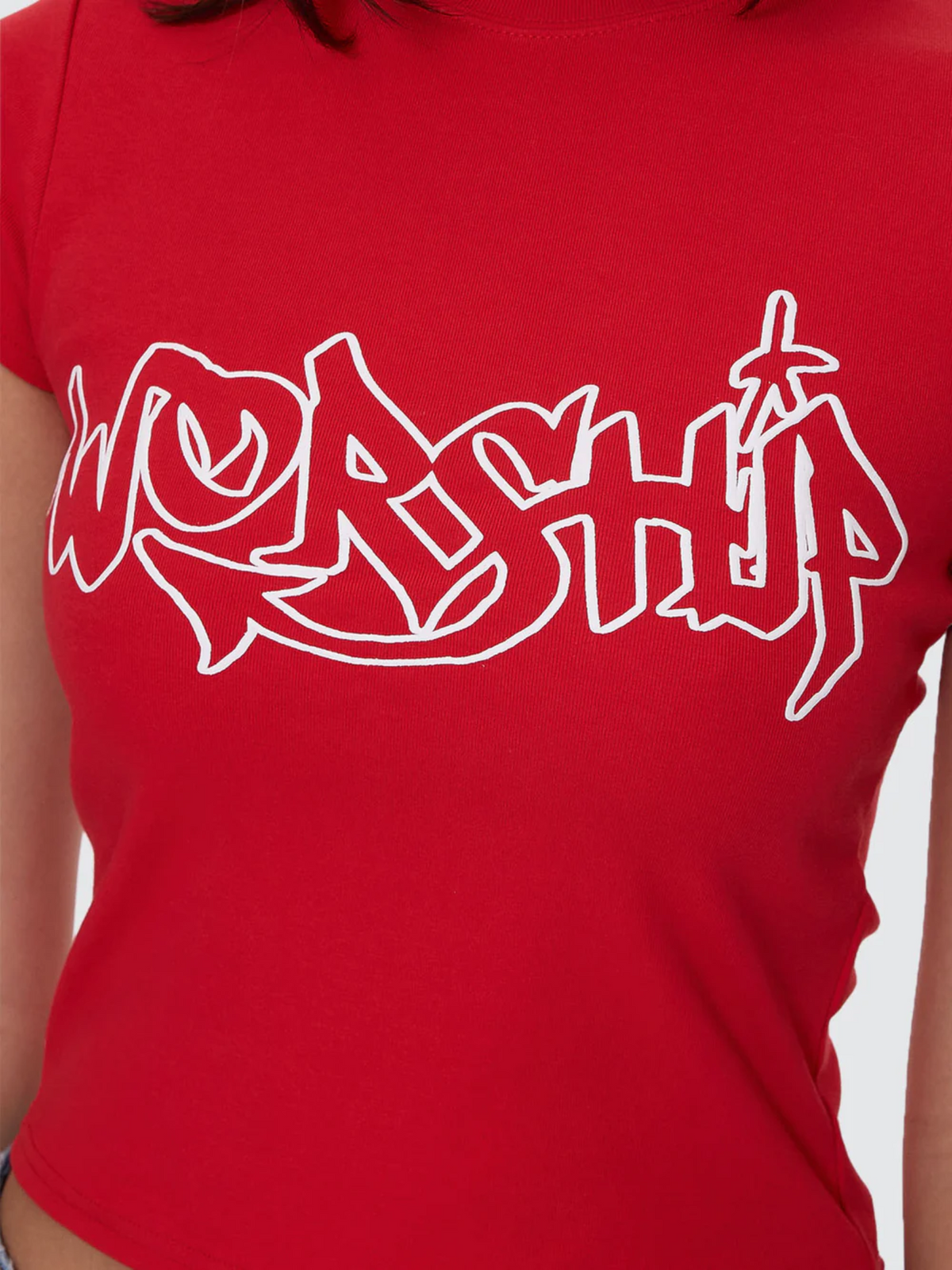 Worship Throws Cap Sleeve Tee | Lucky Red