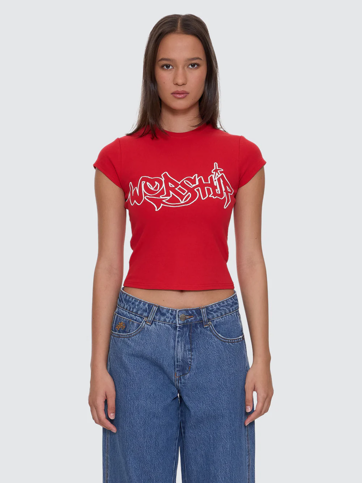 Worship Throws Cap Sleeve Tee | Lucky Red