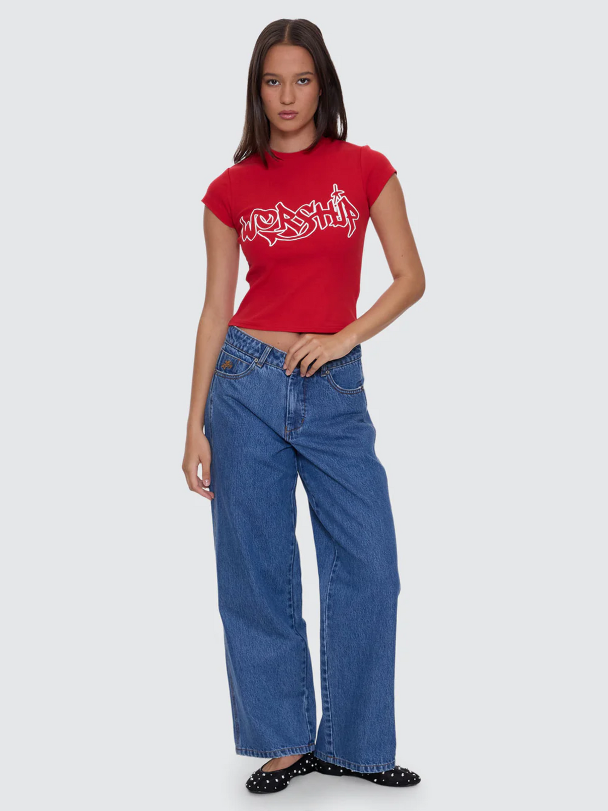 Worship Throws Cap Sleeve Tee | Lucky Red