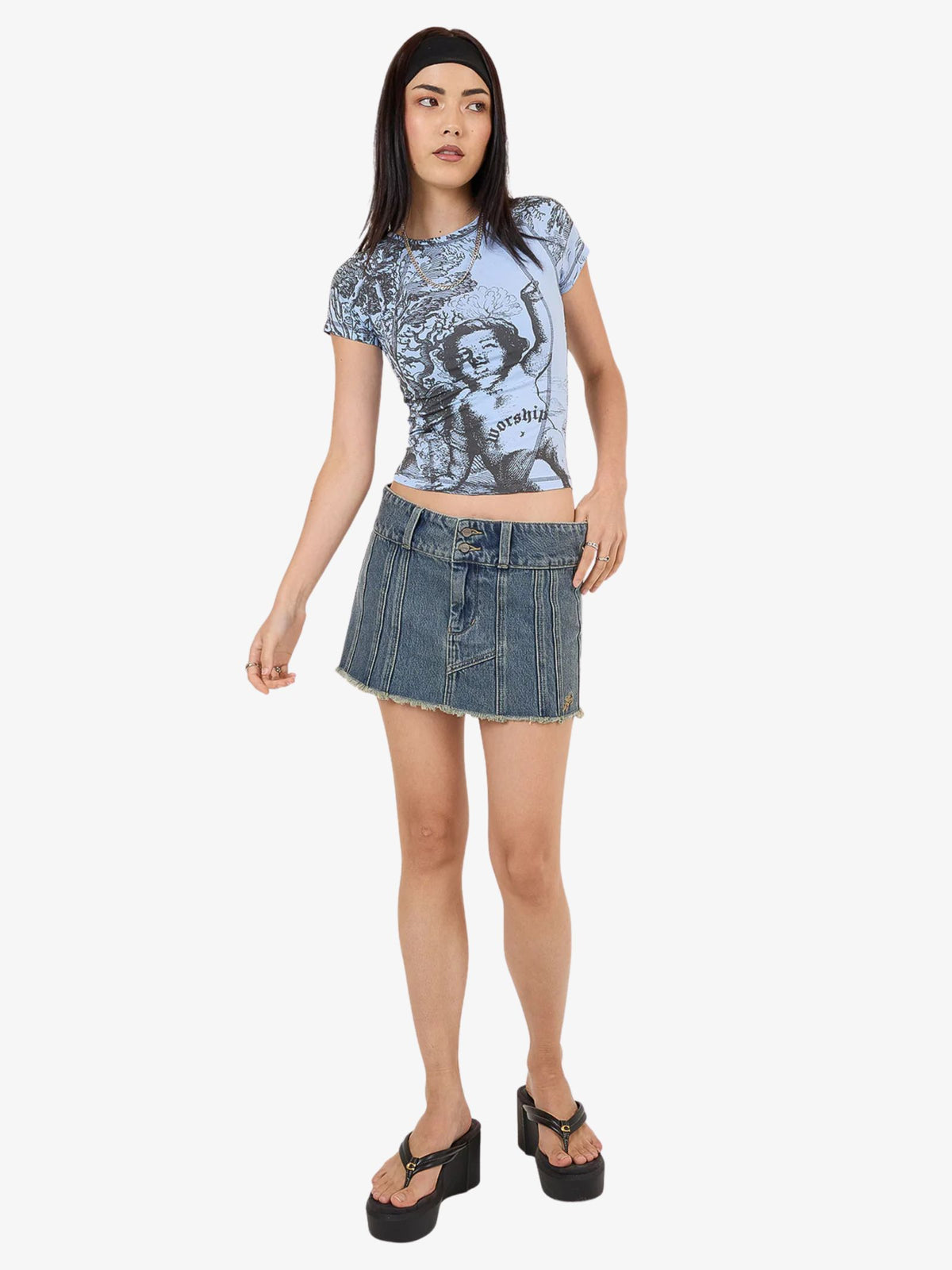 Worship Not Your Angel Panelled Raglan Tee | Bell Air Blue