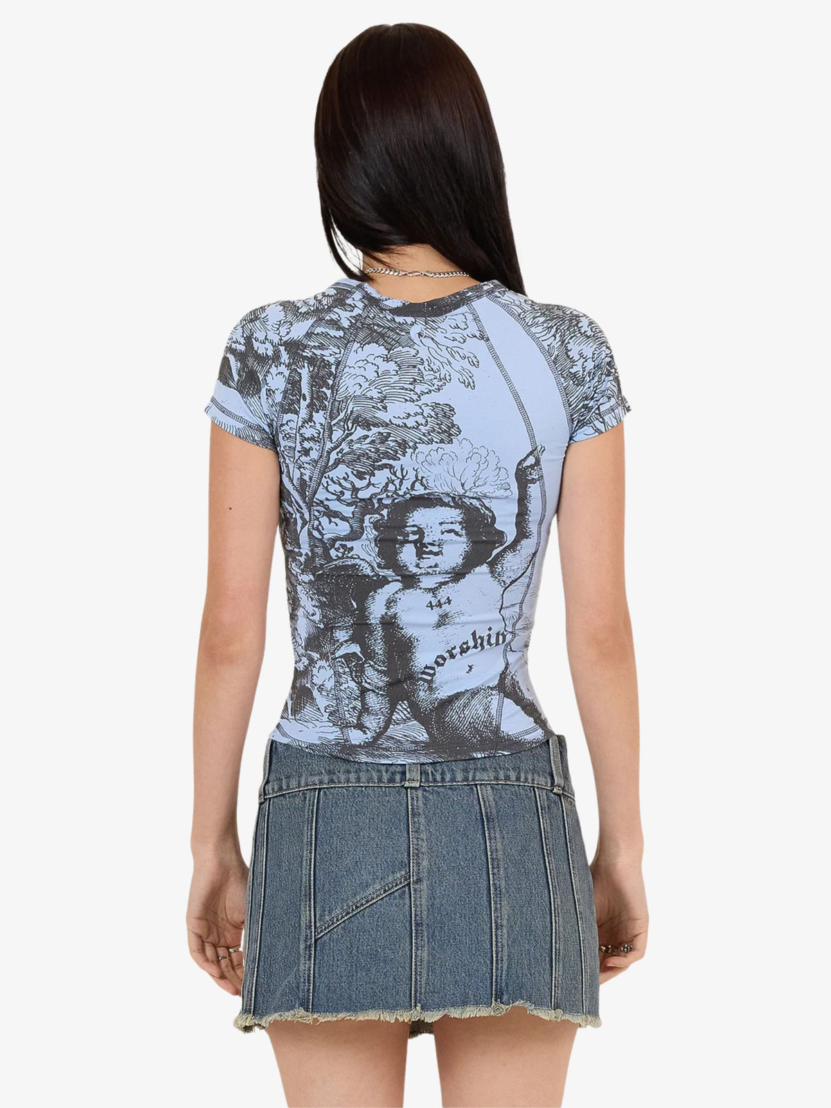 Worship Not Your Angel Panelled Raglan Tee | Bell Air Blue