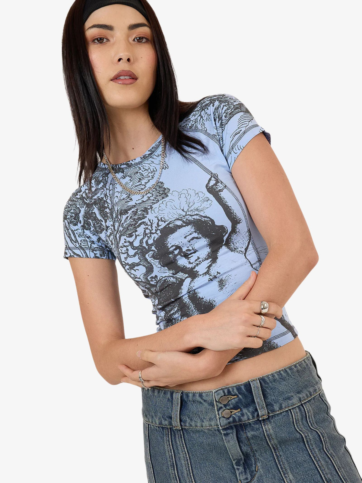 Worship Not Your Angel Panelled Raglan Tee | Bell Air Blue