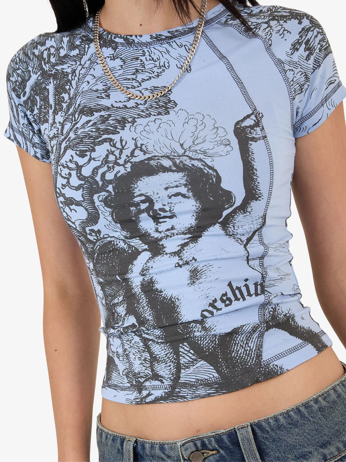 Worship Not Your Angel Panelled Raglan Tee | Bell Air Blue