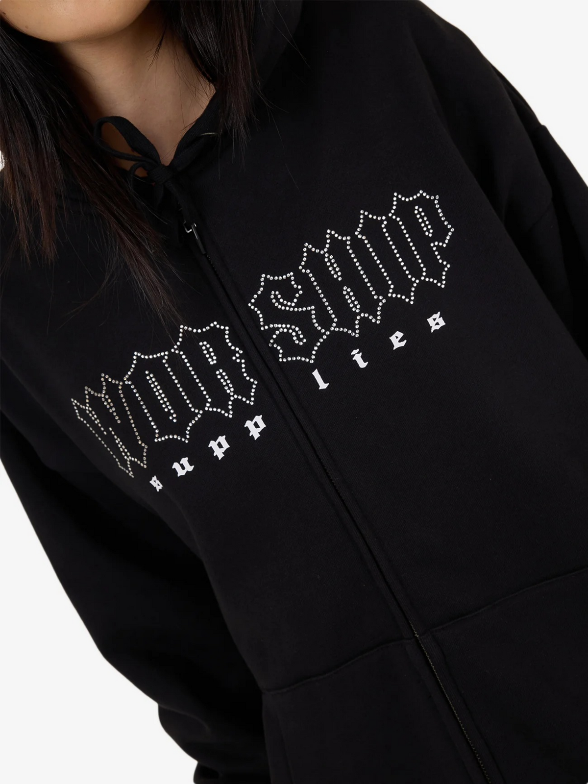 Worship Glitz Zip Front Hood | Black