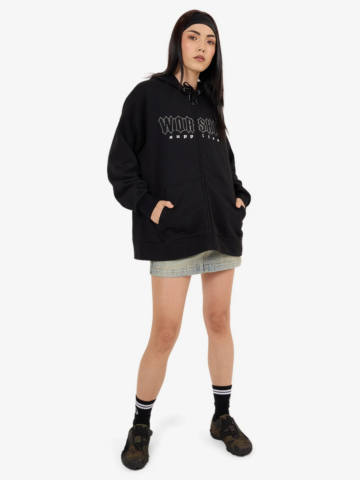 Worship Glitz Zip Front Hood | Black