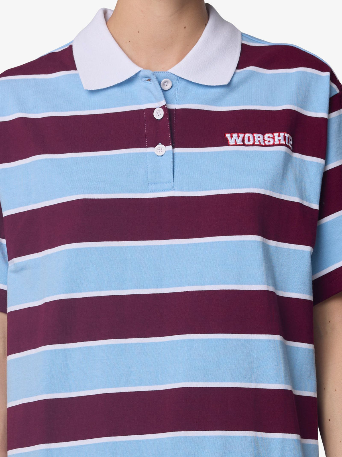 Worship Belter Box Fit Polo | Willow Blue - Deep Cherry