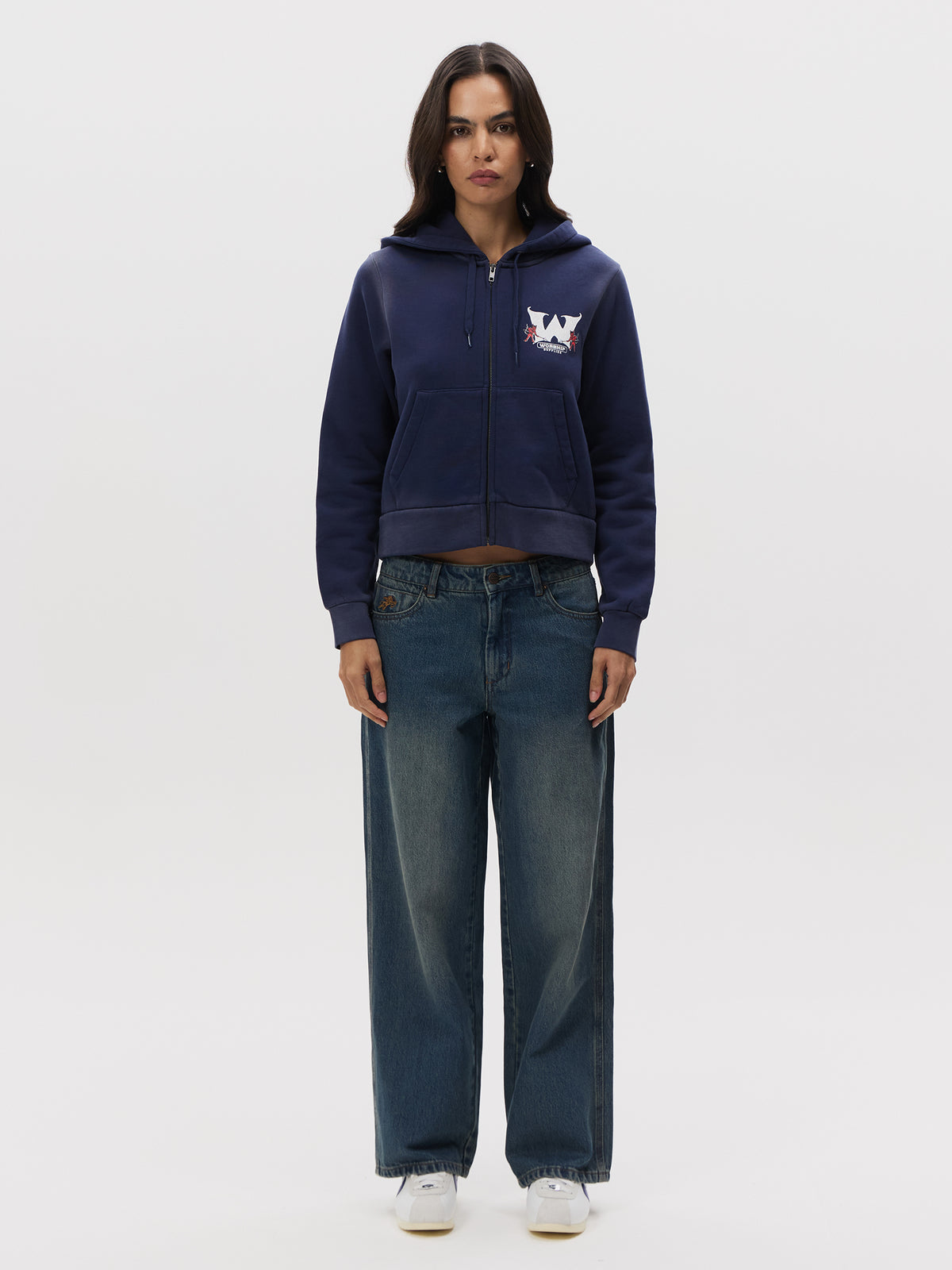 Worship Alt State Zip Through Crop Hood | Black Iris Fade