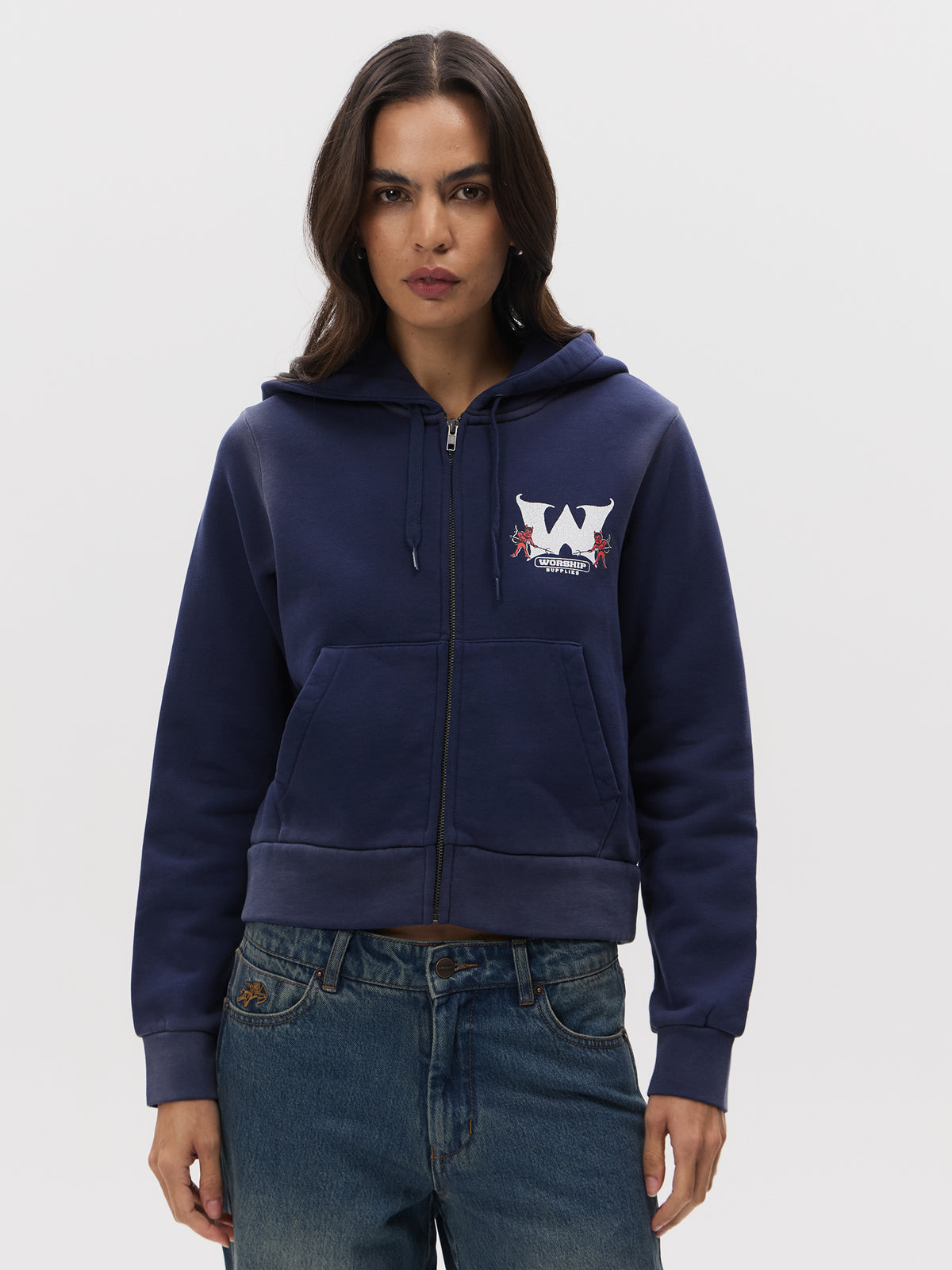 Worship Alt State Zip Through Crop Hood | Black Iris Fade