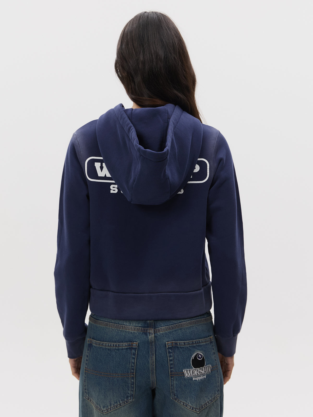 Worship Alt State Zip Through Crop Hood | Black Iris Fade