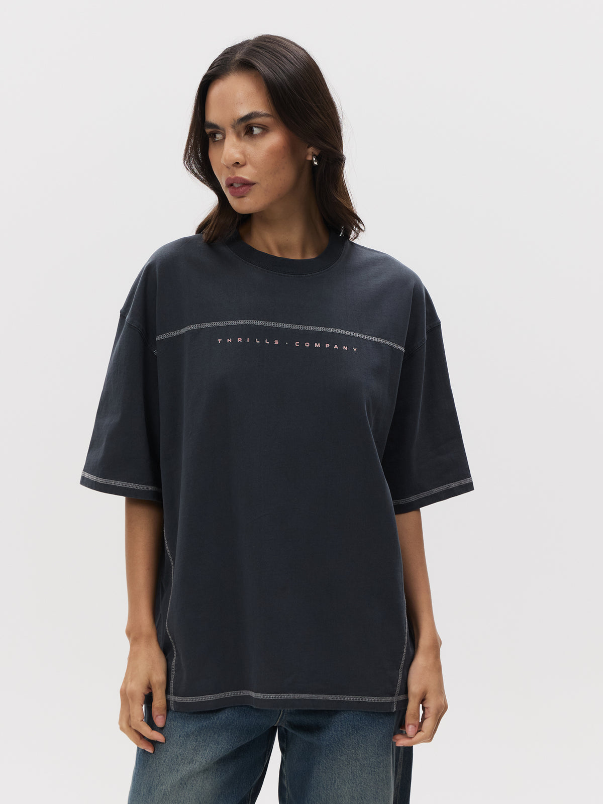 Thrills Compact Oversize Panel Tee | EBONY