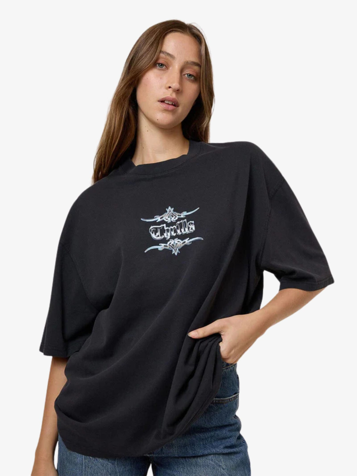Thrills Metal And Mayhem Oversized Tee | WASHED BLACK