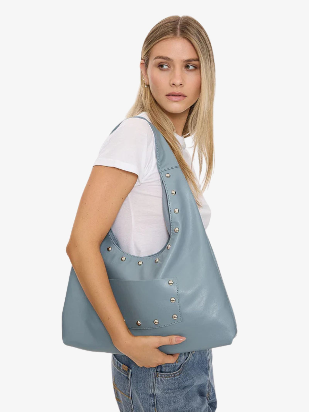Thrills Wish Me Luck Studded Shoulder Bag | Dark Grey Blue