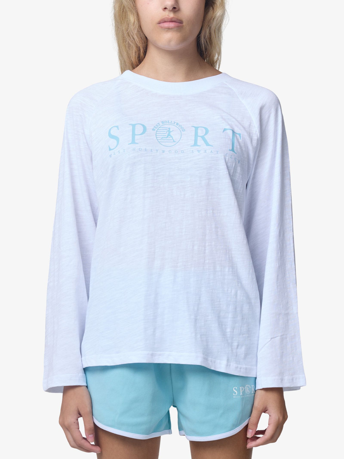 West Hollywood Sweat Club Sport Oversized Raglan Long Sleeve Tee | WHITE
