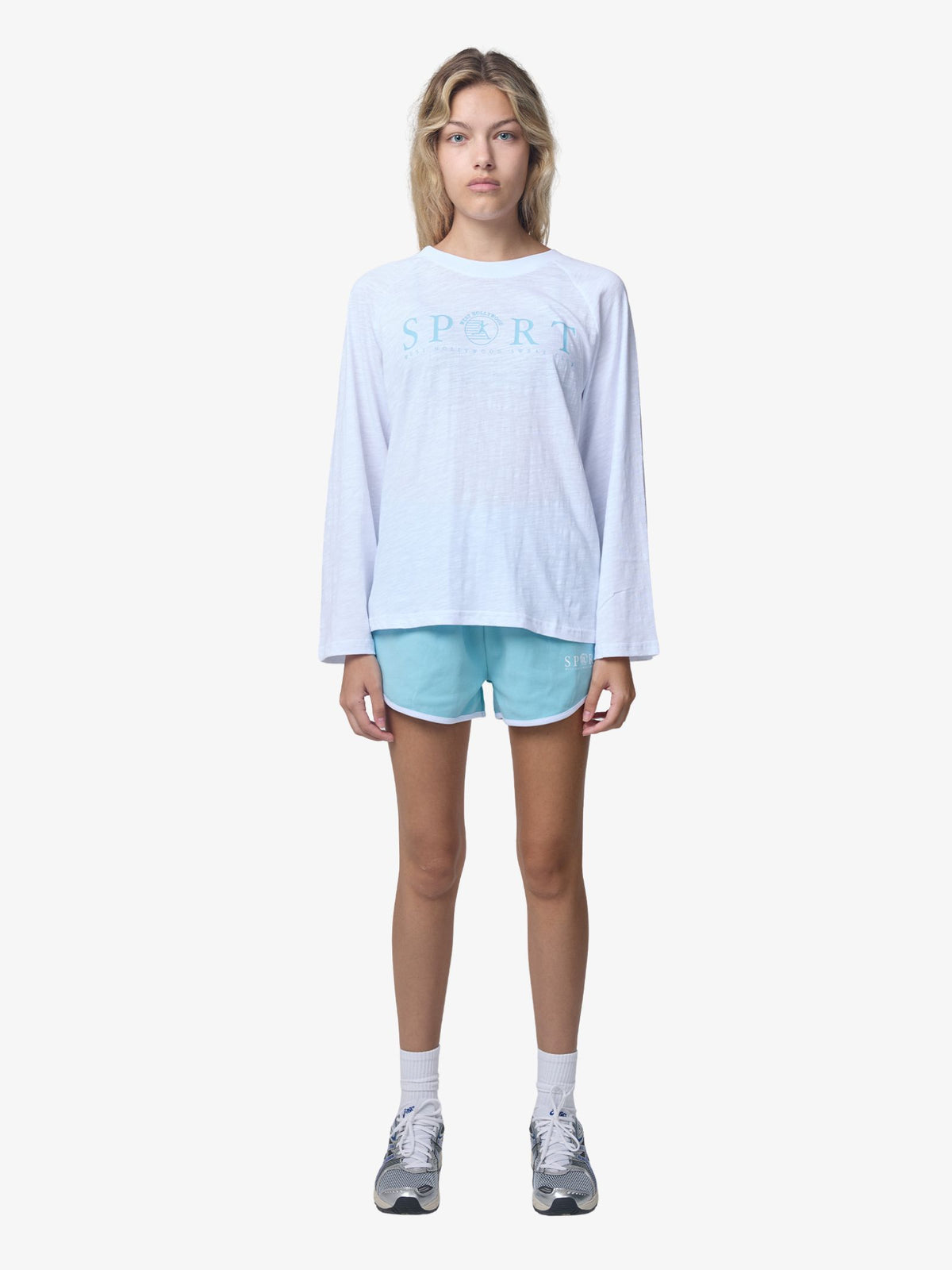 West Hollywood Sweat Club Sport Scalloped Sweatshorts | MID BLUE/WHITE