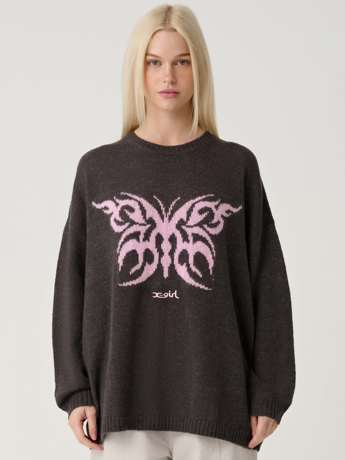 Xgirl Tribal Butterfly Oversize Knit | Grey Marle
