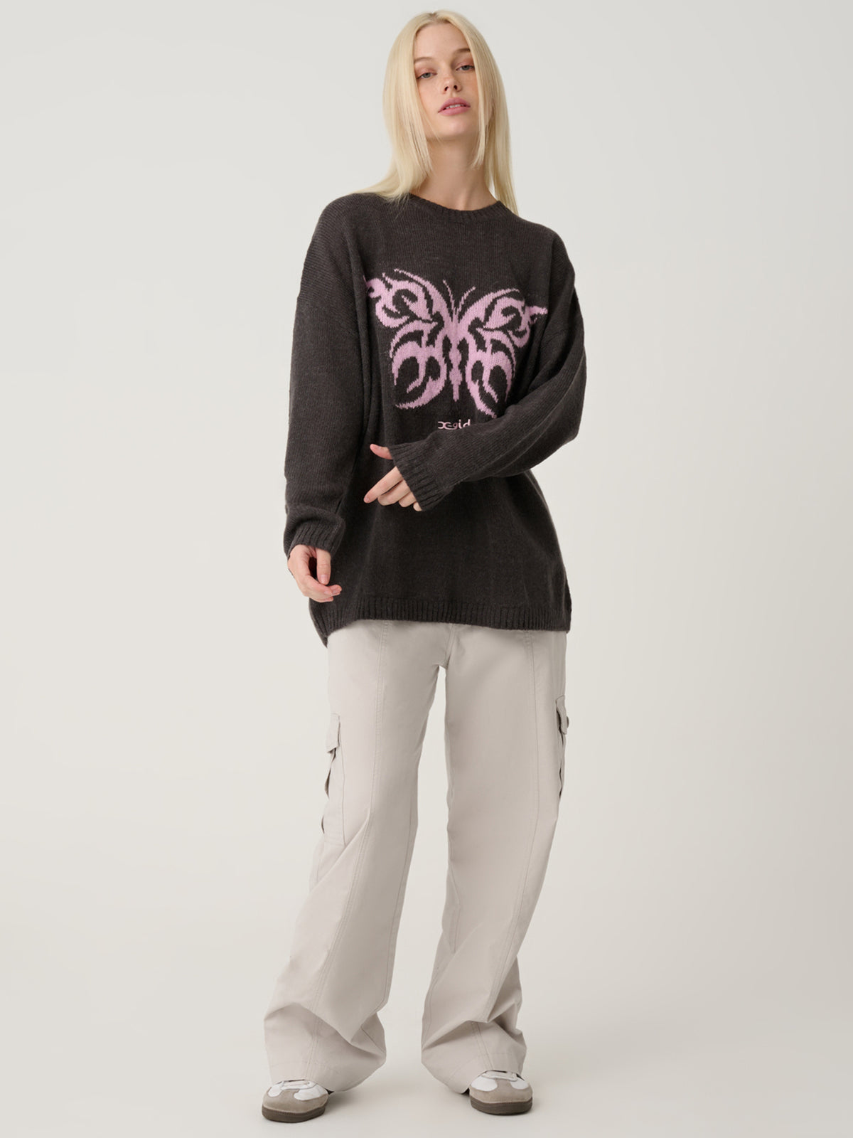 Xgirl Tribal Butterfly Oversize Knit | Grey Marle