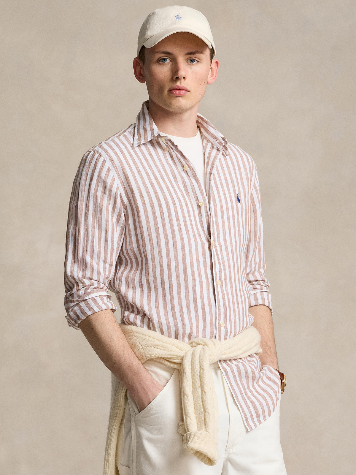 Polo Ralph Lauren Custom Linen Shirt | Khaki/White