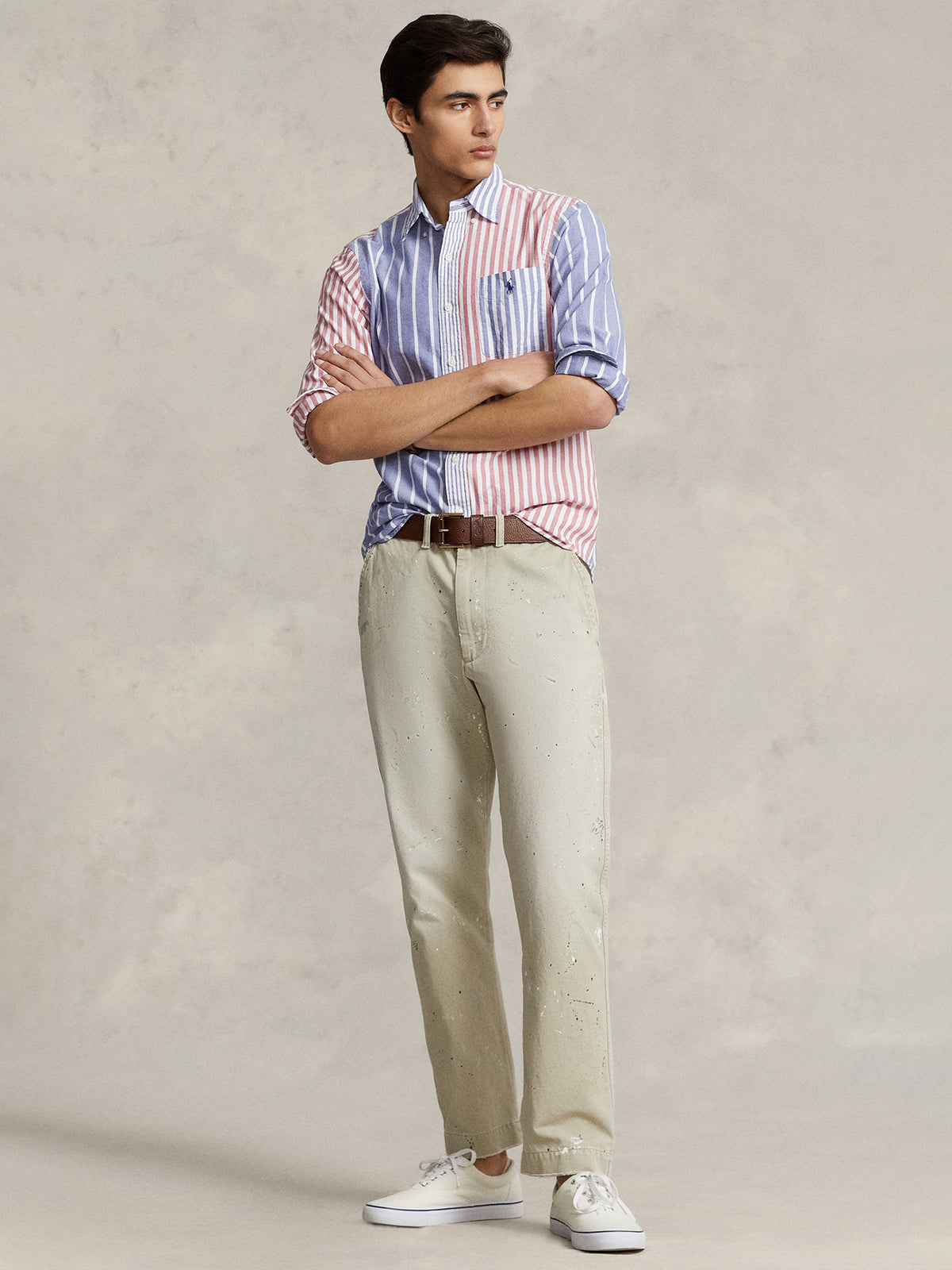 Classic Custom-Fit Oxford Shirt in White, Red &amp; Navy Stripe
