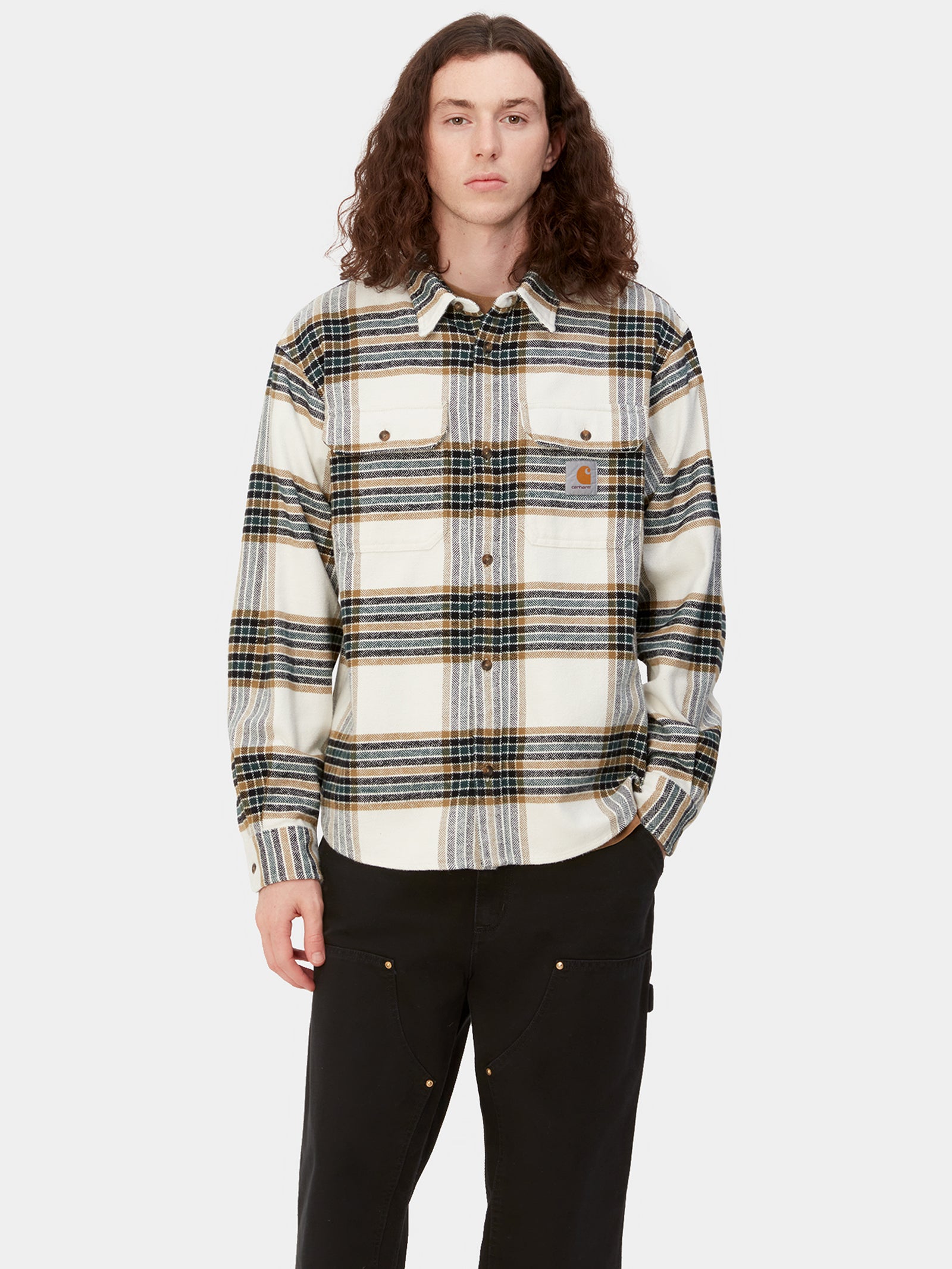 Long Sleeve Hawkins Check Shirt in Larch & Wax White
