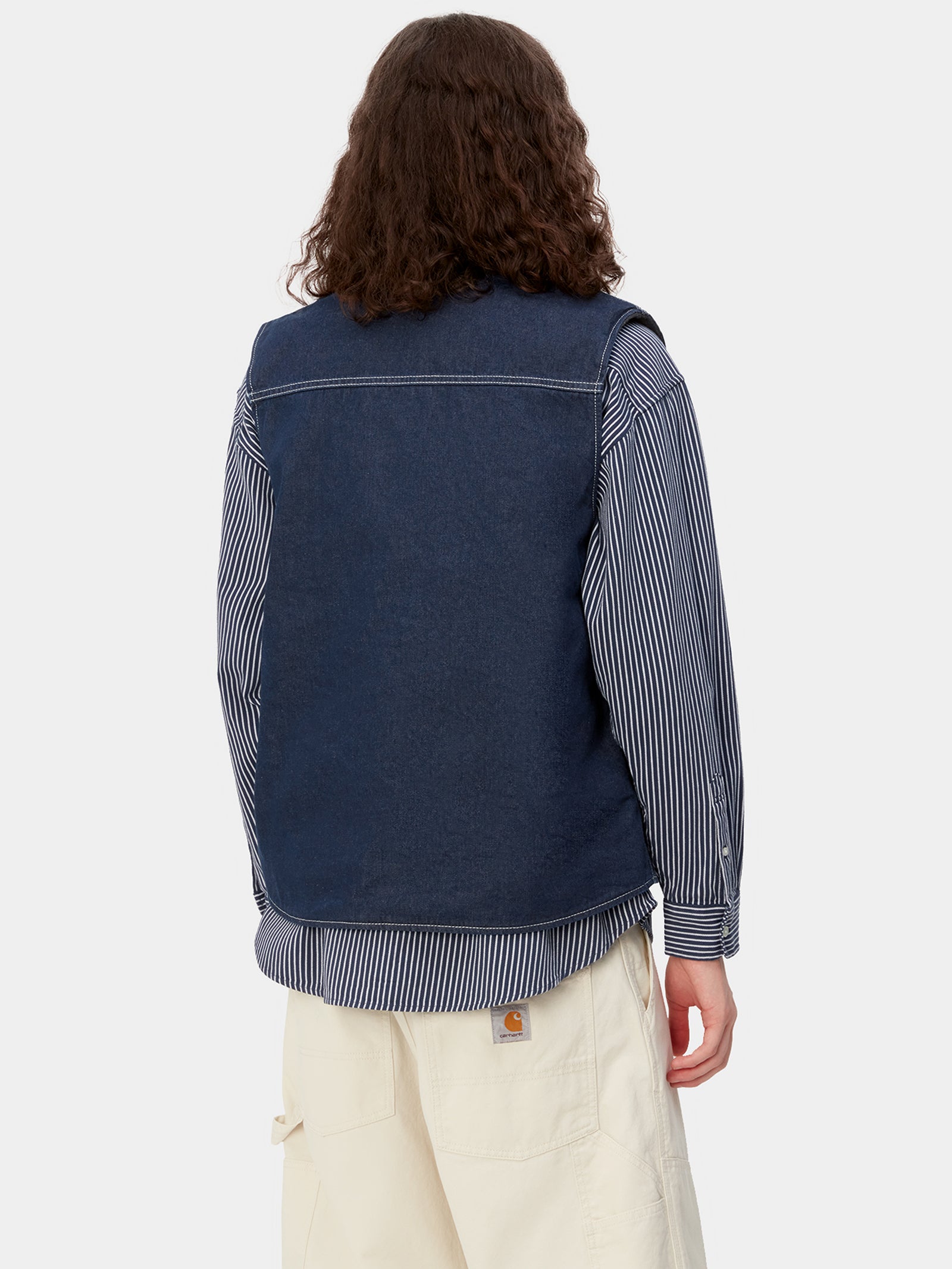Chore Zip-Through Denim Vest in Blue One Wash