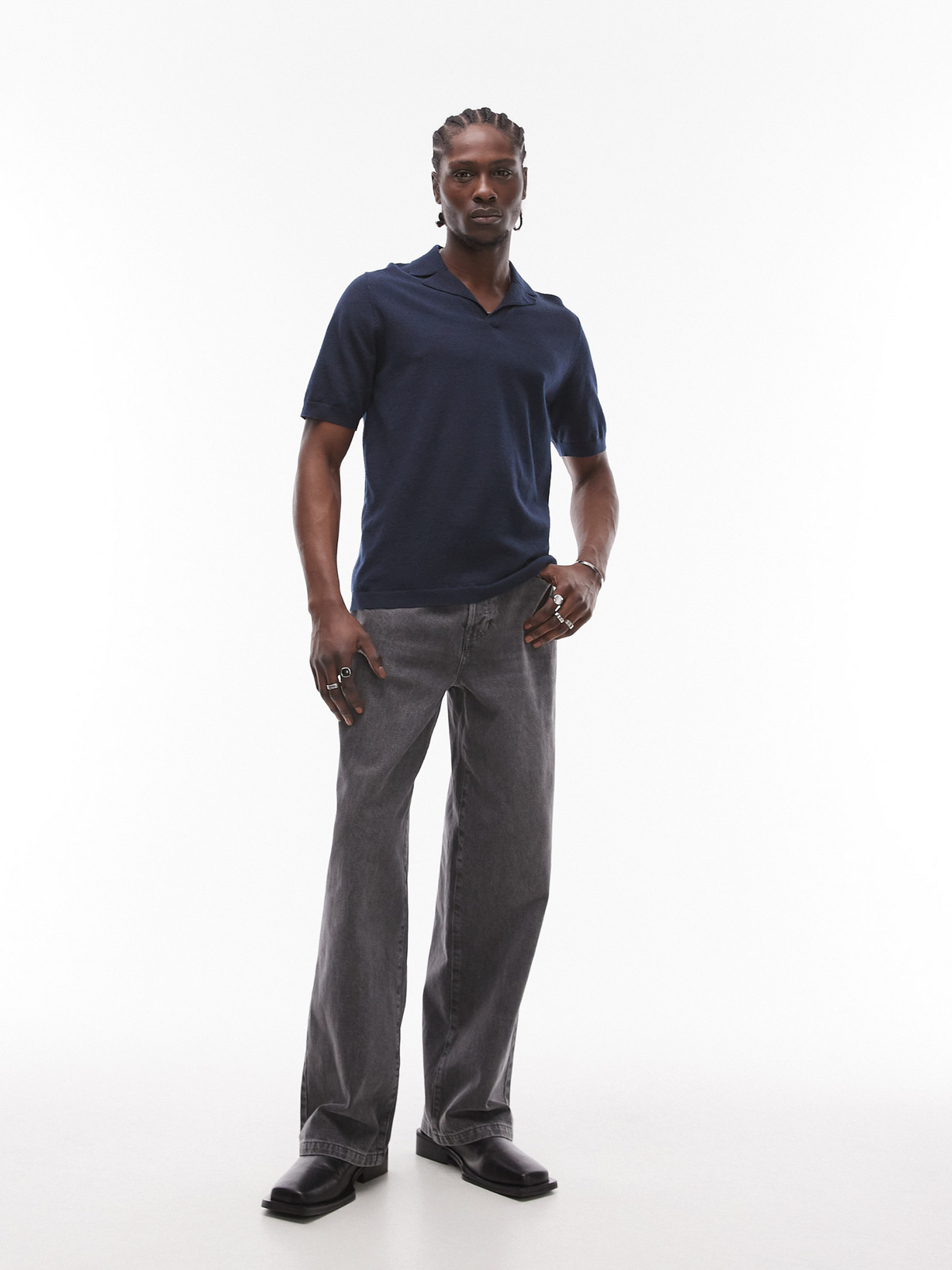 Topman Topman Knitted Revere Shirt | Navy