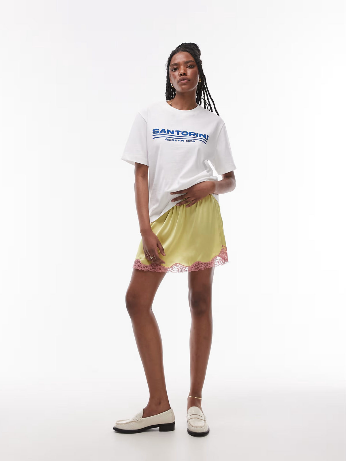 Topshop Satin Lace Mini Skirt | Lime