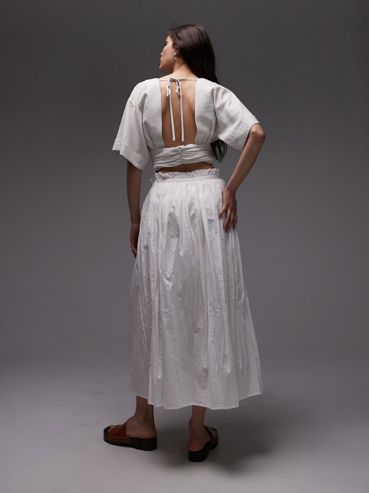 Topshop Crinkle Cotton Laundered Full Skirt | Ivory